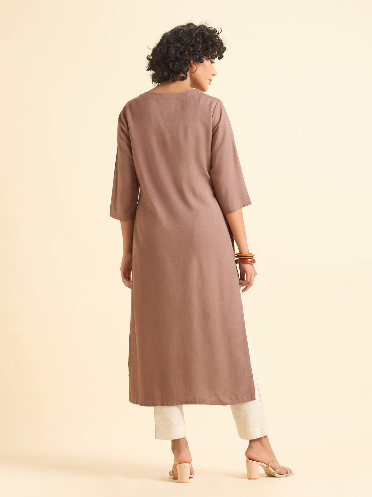 Dusty Brown Viscose Plain Slitted Kurti