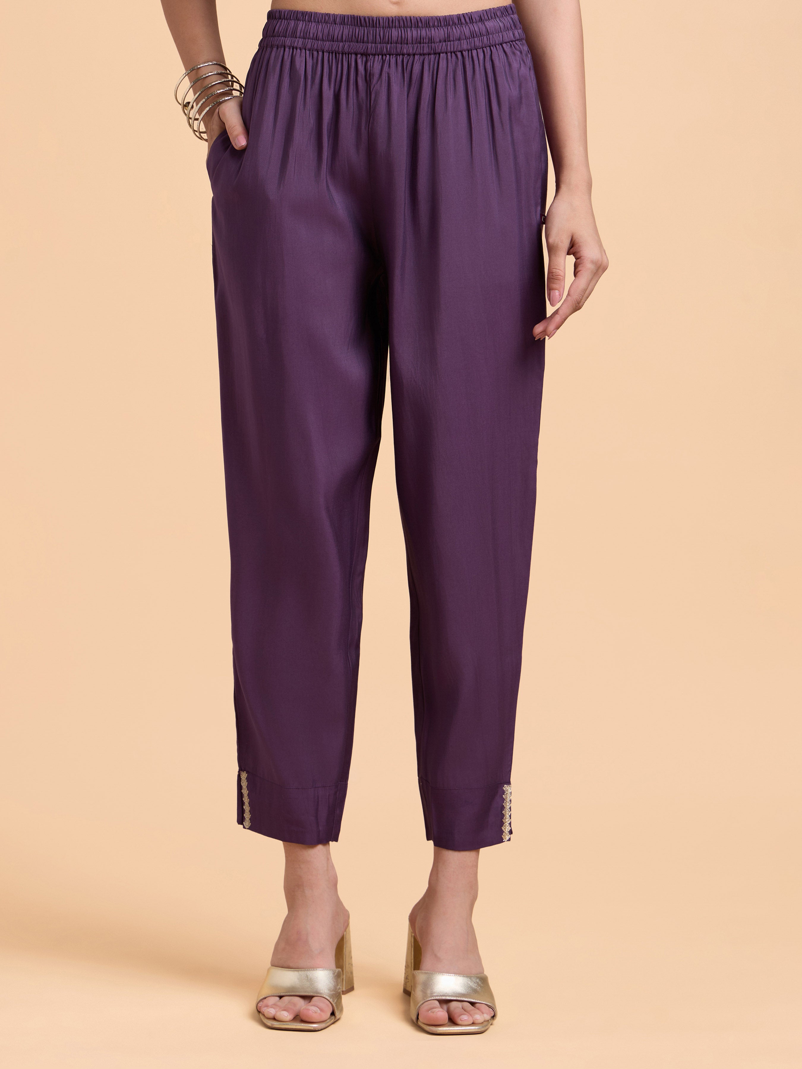 Dusty Purple Colour Poly Viscose Plain Slitted Kurti Set With Embroidery And Sequins Work