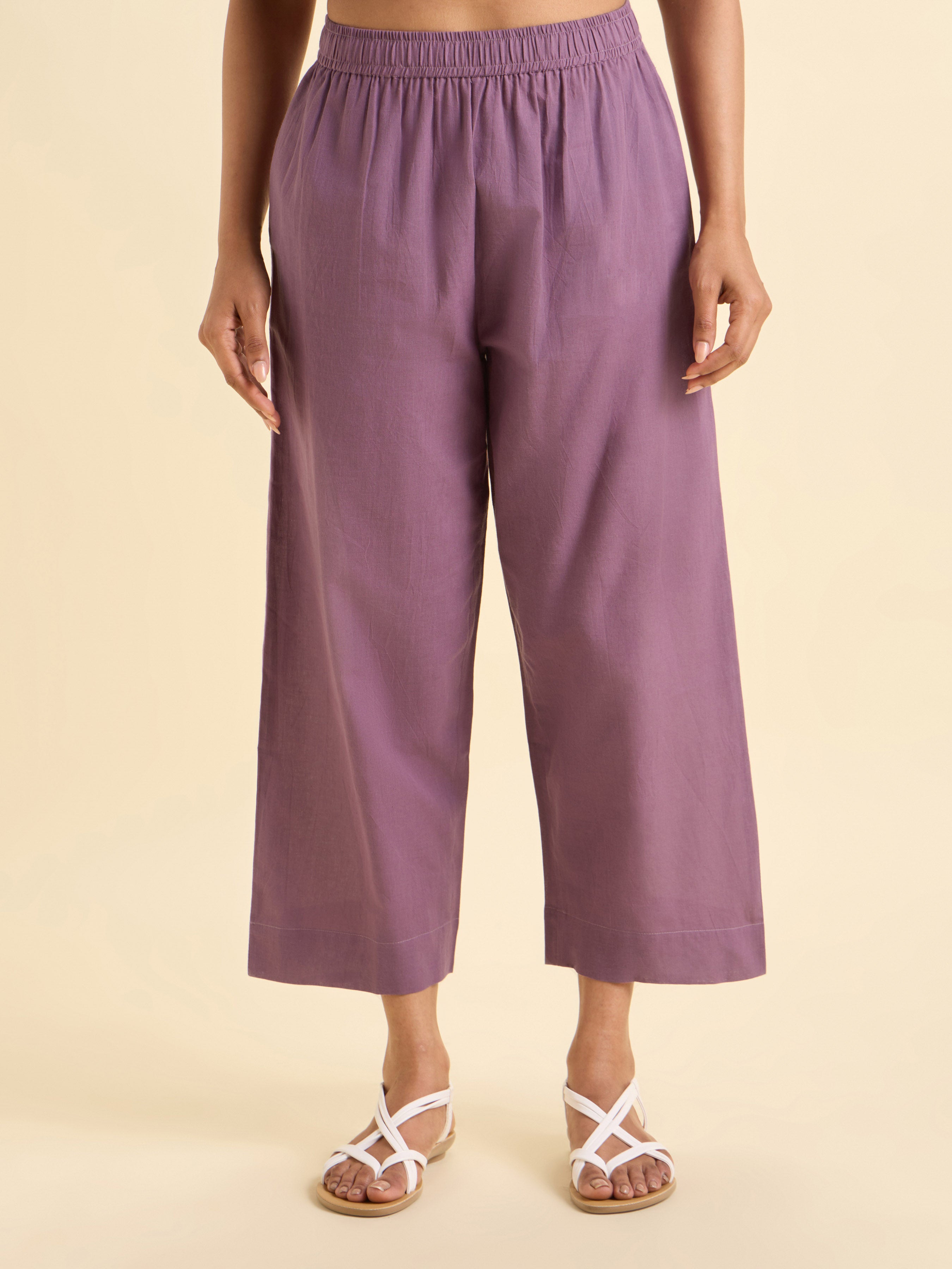 Dusty Purple Cotton Dobby Plain Slitted Kurti And Bottom