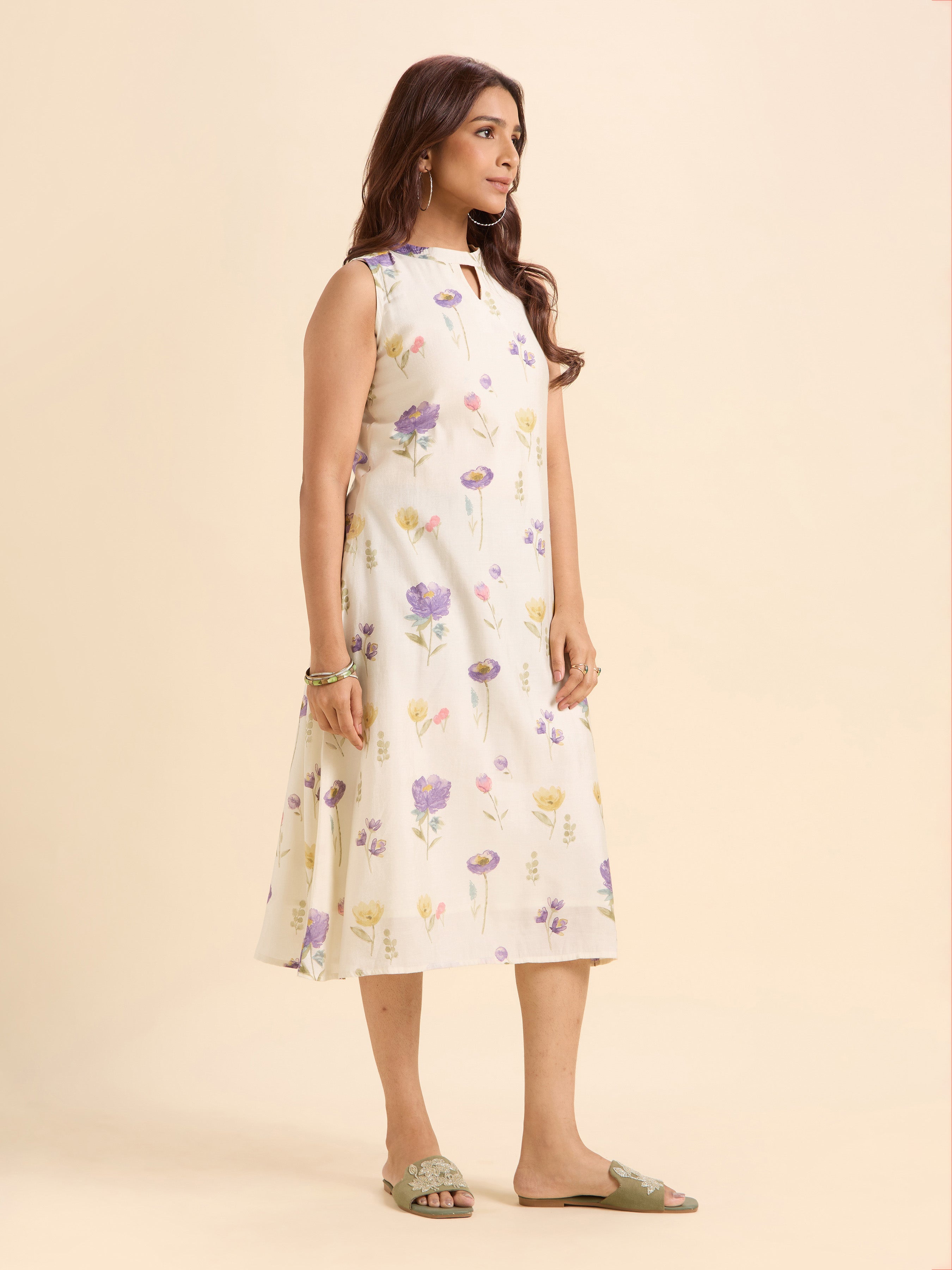 Ivory Multi Colour Modal Chanderi Flared Kurti