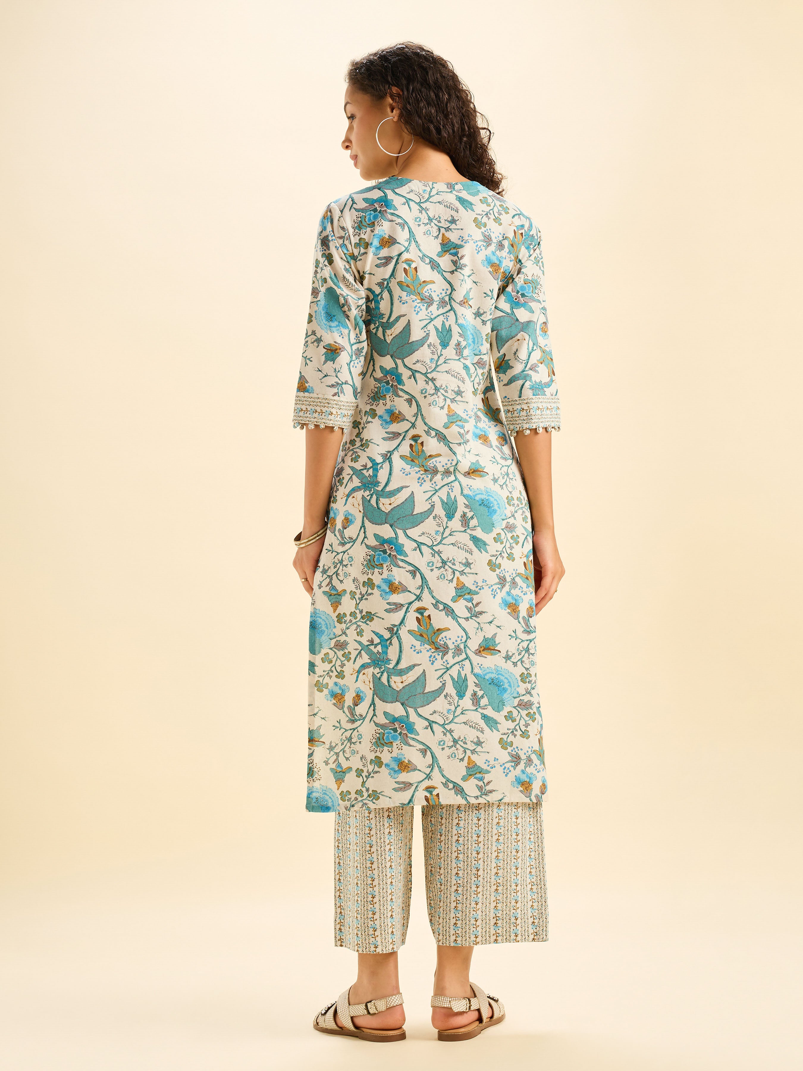Ivory And Muti Colour Cotton Flax Printed Kurti Set