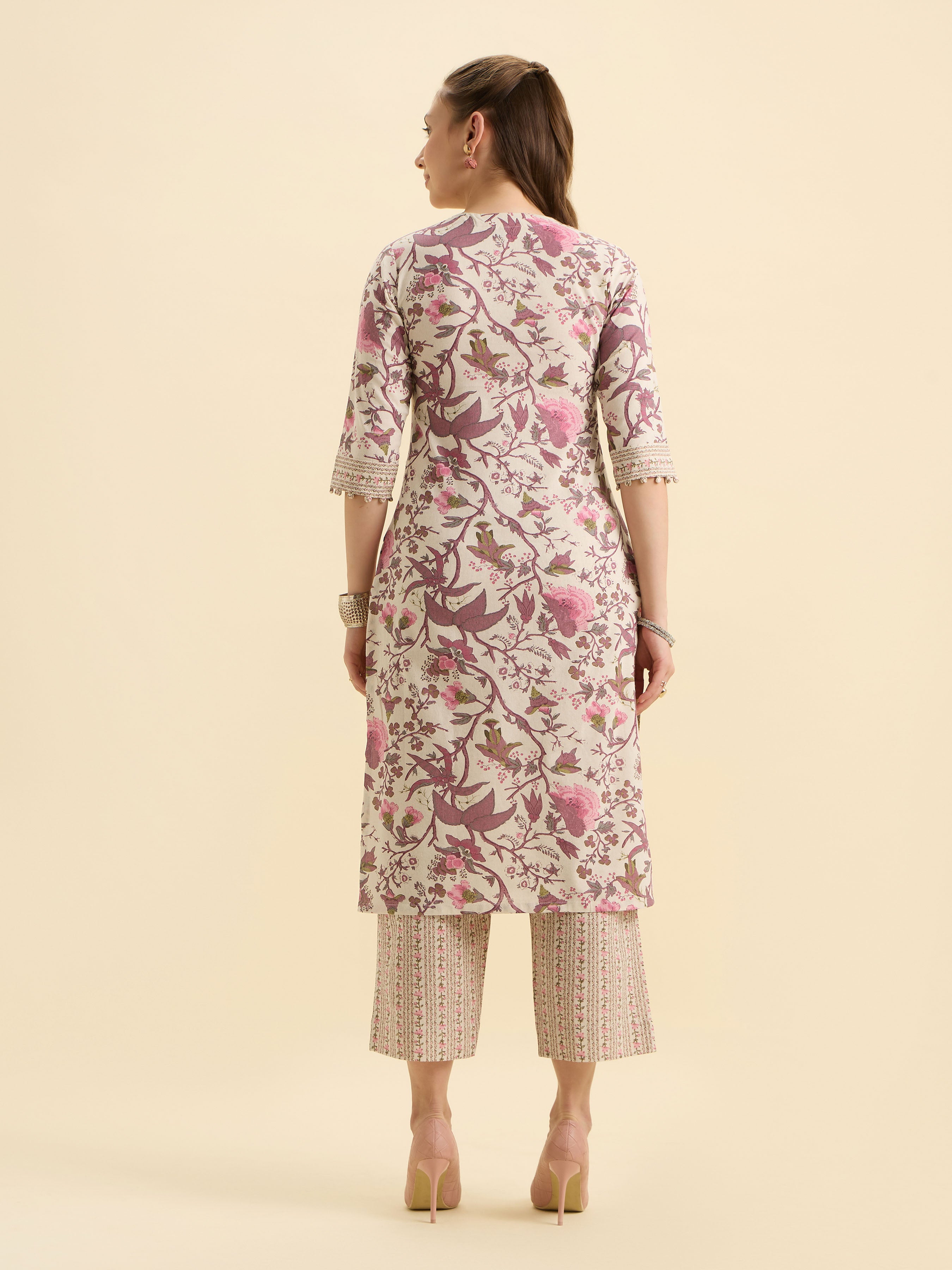 Ivory And Muti Colour Cotton Flax Printed Kurti Set