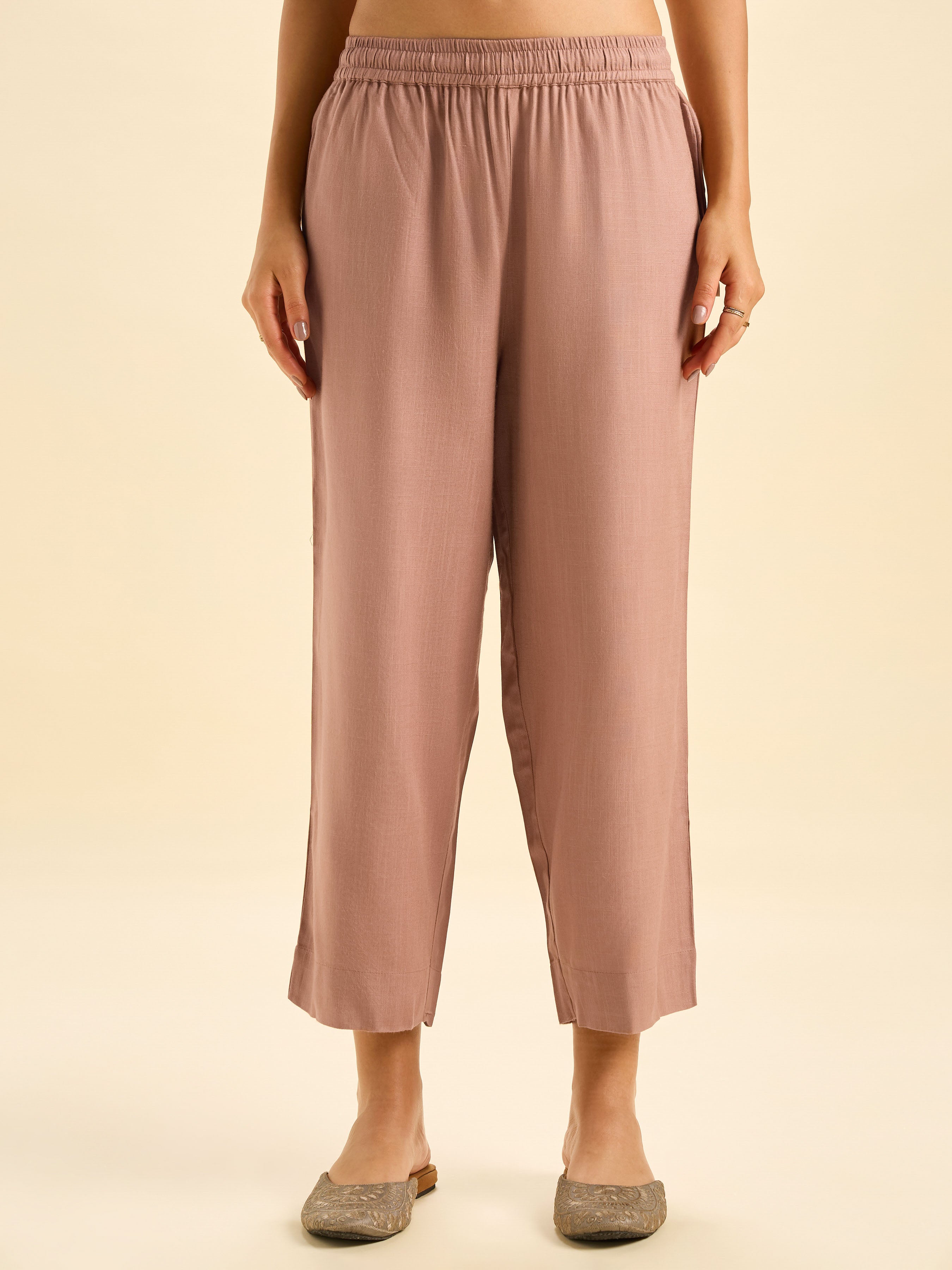 Light Brown Viscose Plain Slited Kurti With Embroidery