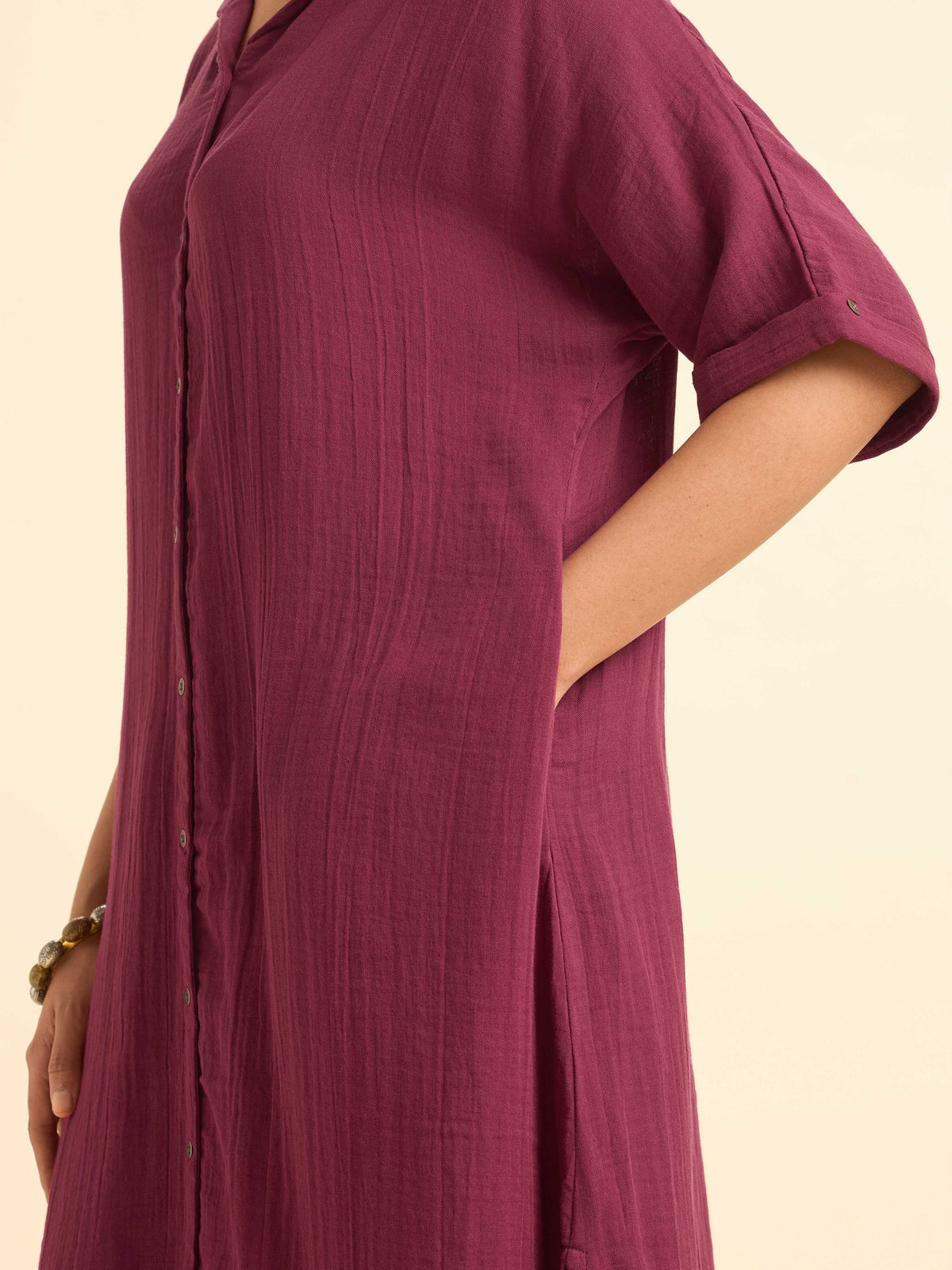 Maroon Cotton Double Cloth Centre Cut Relaxed Fit Kaftan With Liberty Cut