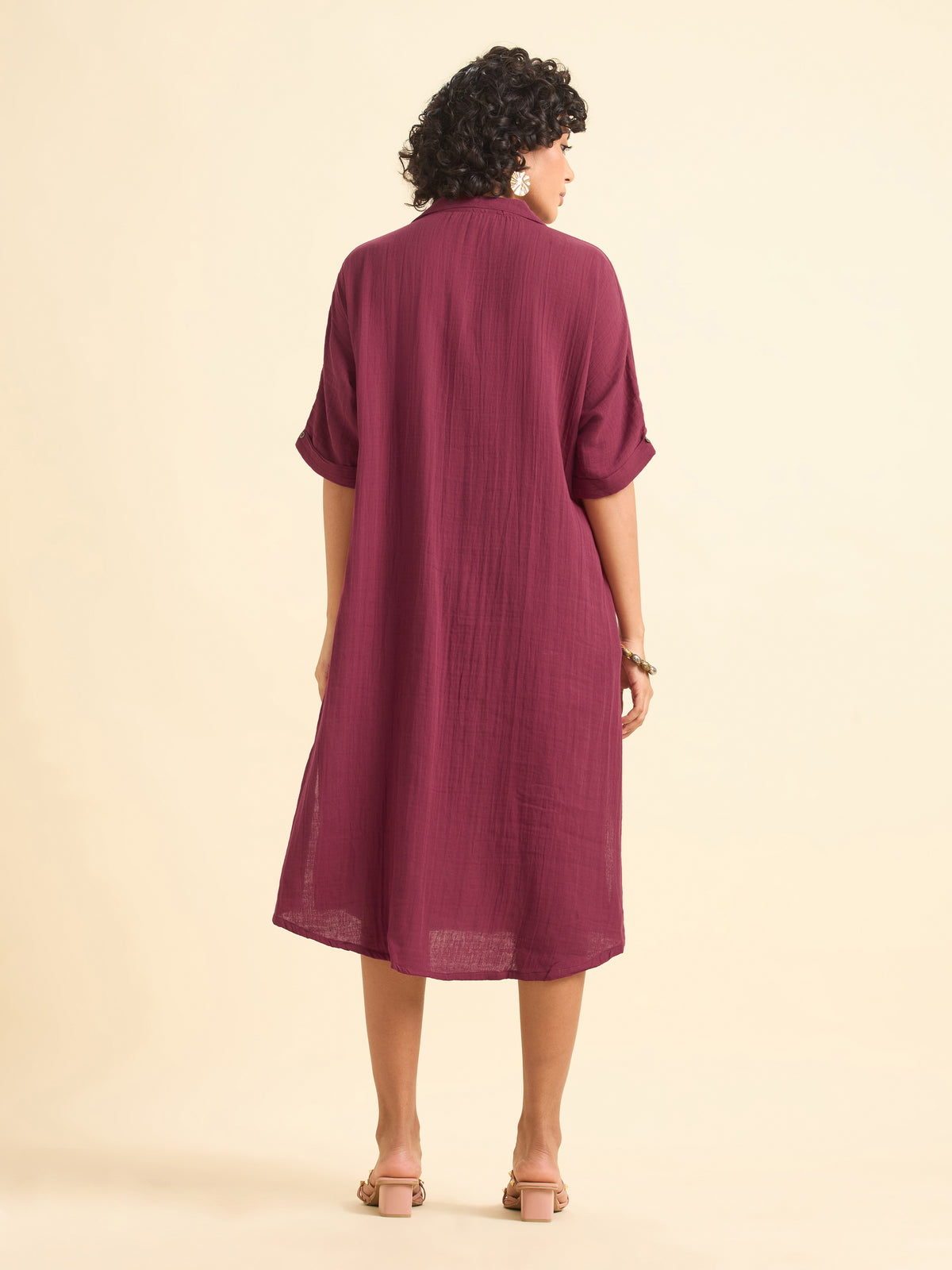 Maroon Cotton Double Cloth Centre Cut Relaxed Fit Kaftan With Liberty Cut