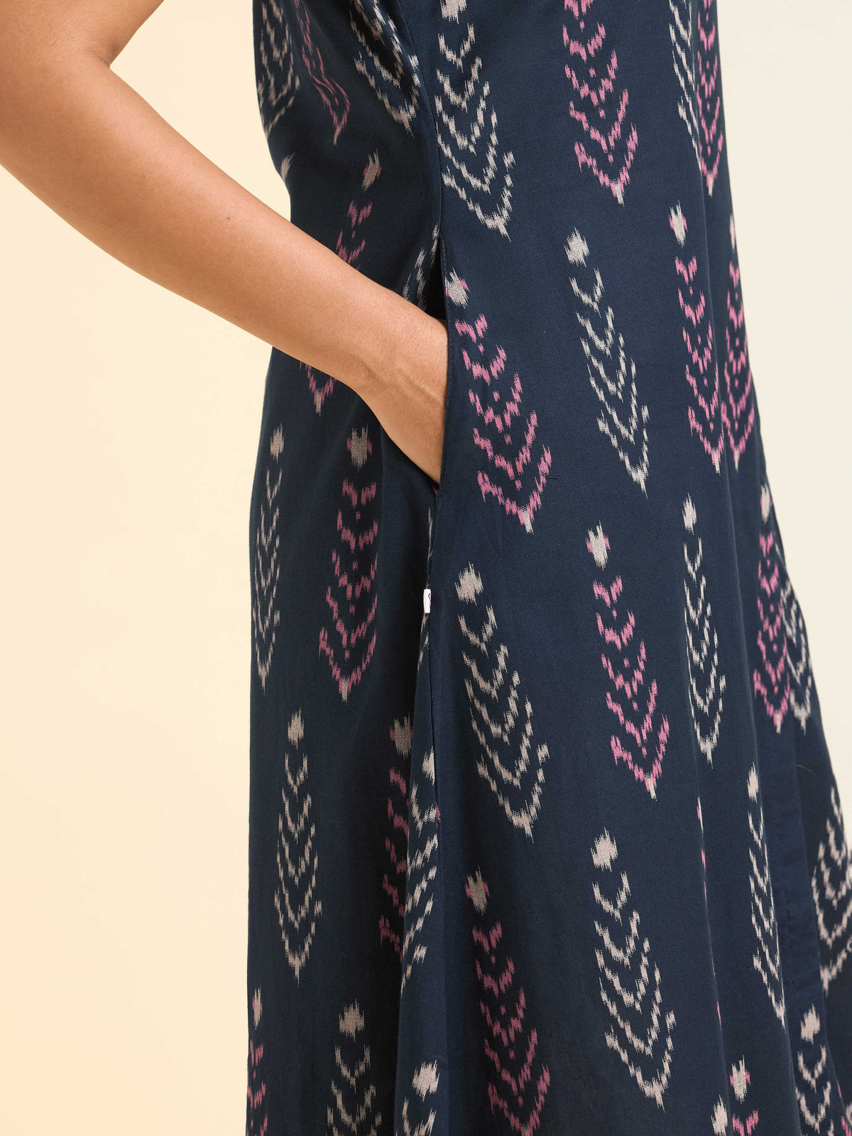 Navy Blue Multicolour Cottonflax Kurti