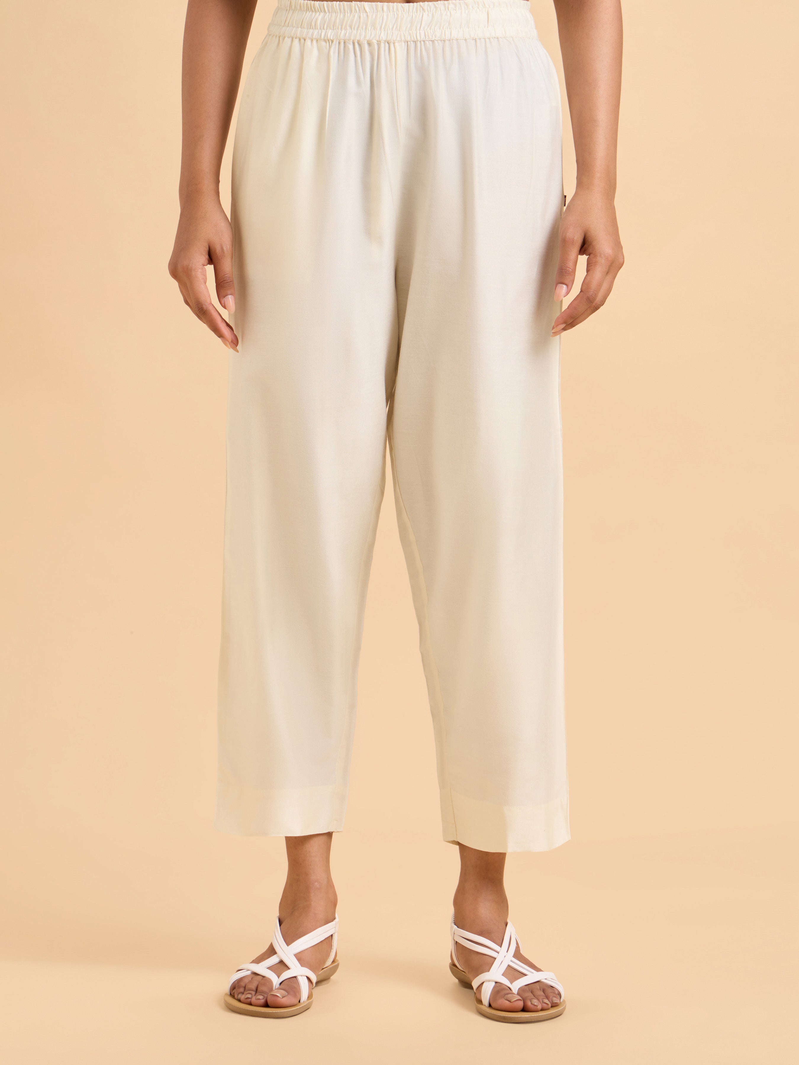 Off White Viscose Shimmer Plain Flared Kurti Set With Duppatta And Sequins Embroidery