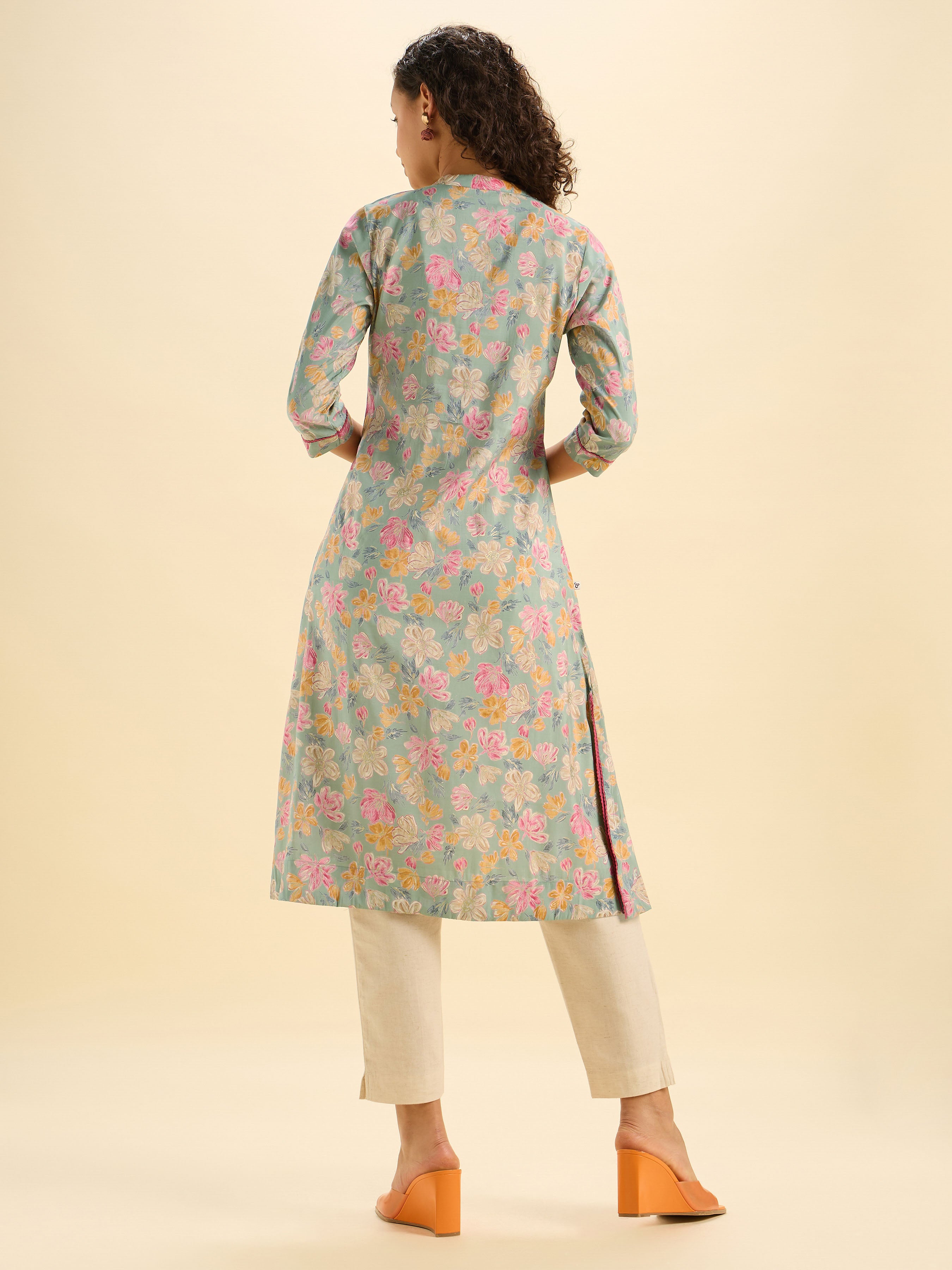 Pista Green Modal chanderi Printed Kurti With Lace