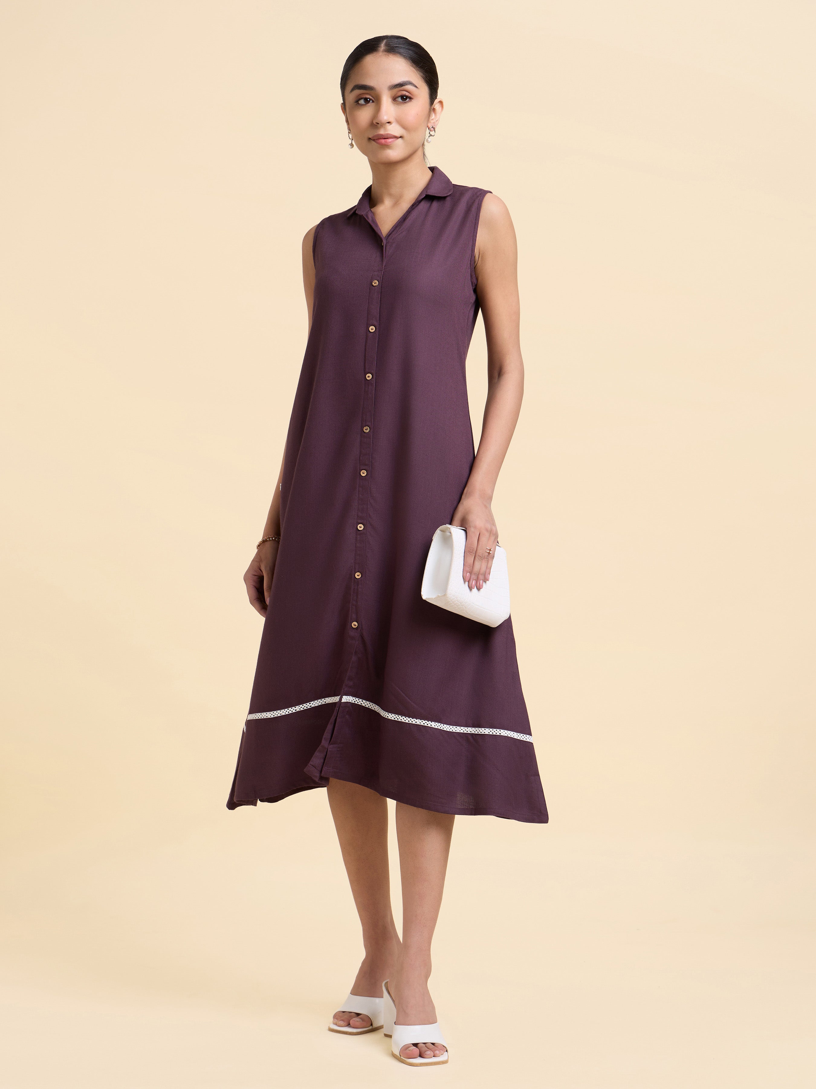 Purple Colour Viscose Slub Plain Flared Kurti With Lace
