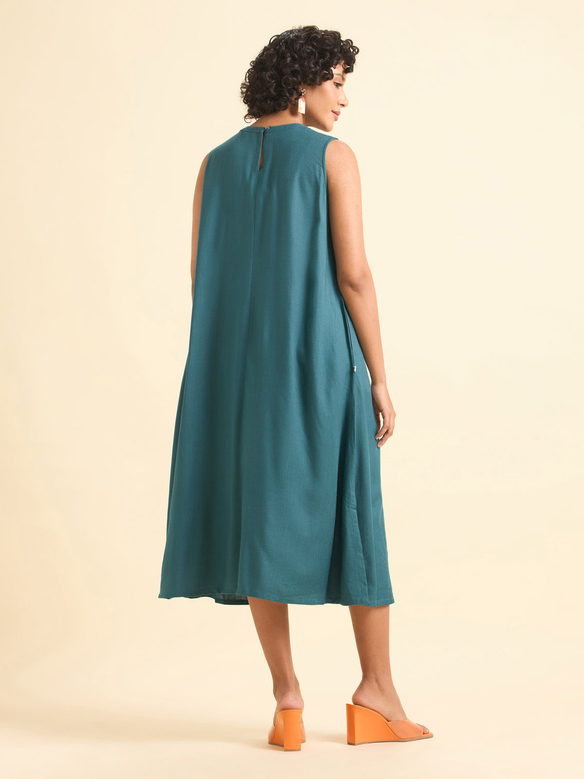 Teal Blue Viscose Plain Flared Kurti