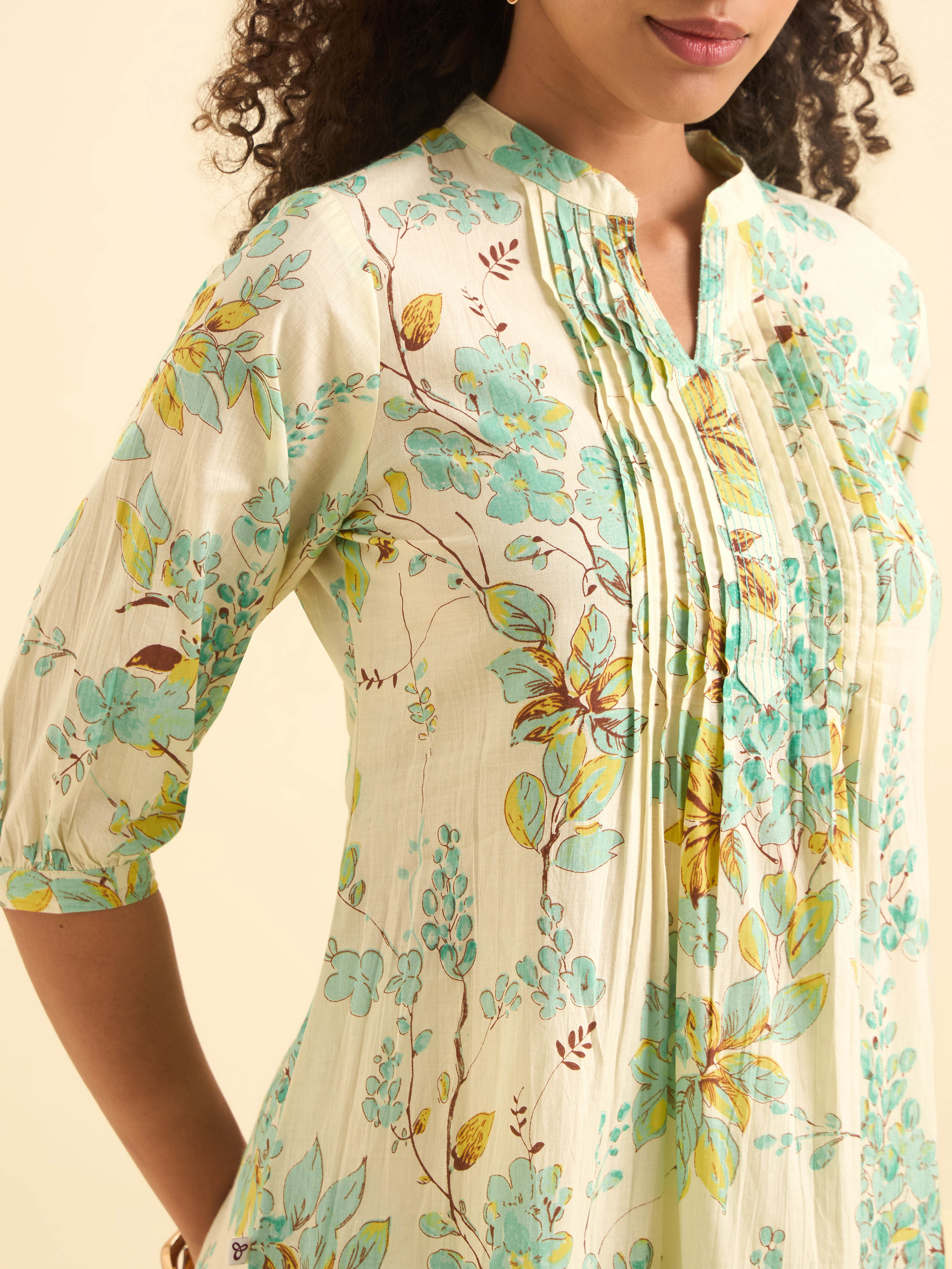 White Multi Colour Cotton Flared Kurti With Embroidery