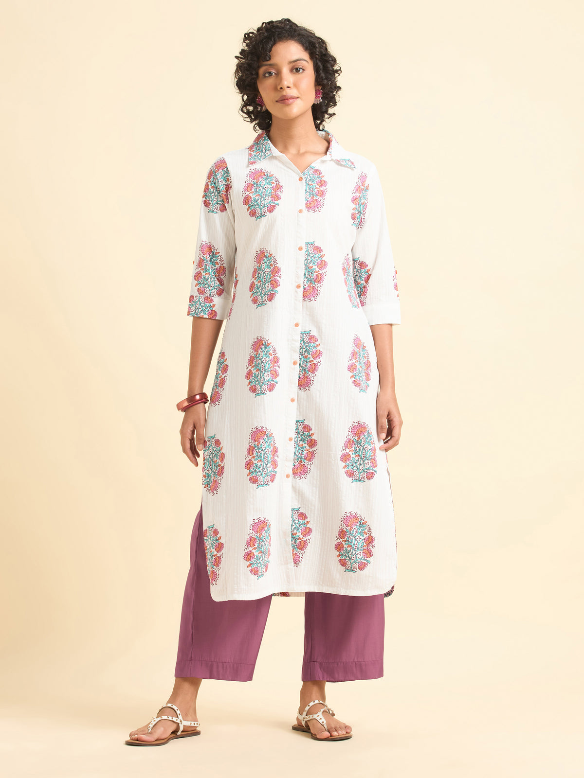 White Multi Colour Cotton Seer Sucker Printed Kurti