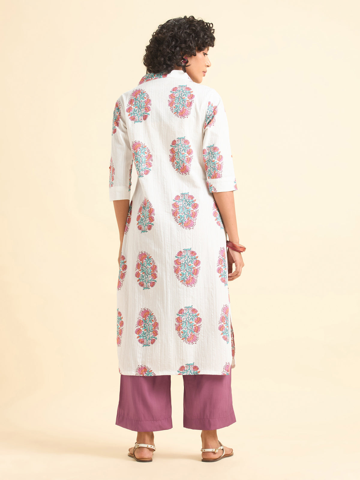 White Multi Colour Cotton Seer Sucker Printed Kurti