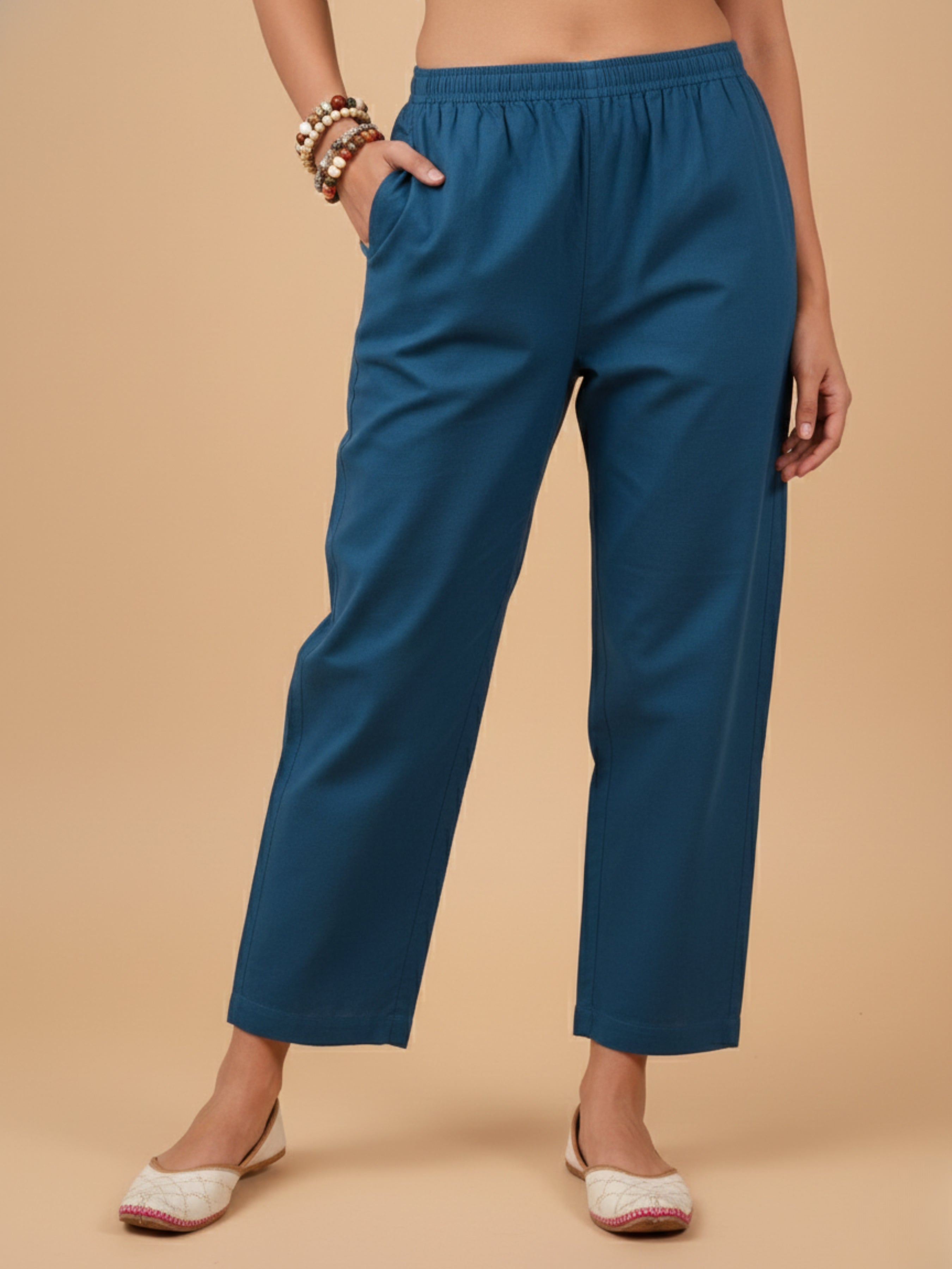 Ivory Cotton Flax Slub Co-Ord Set With Embroidery