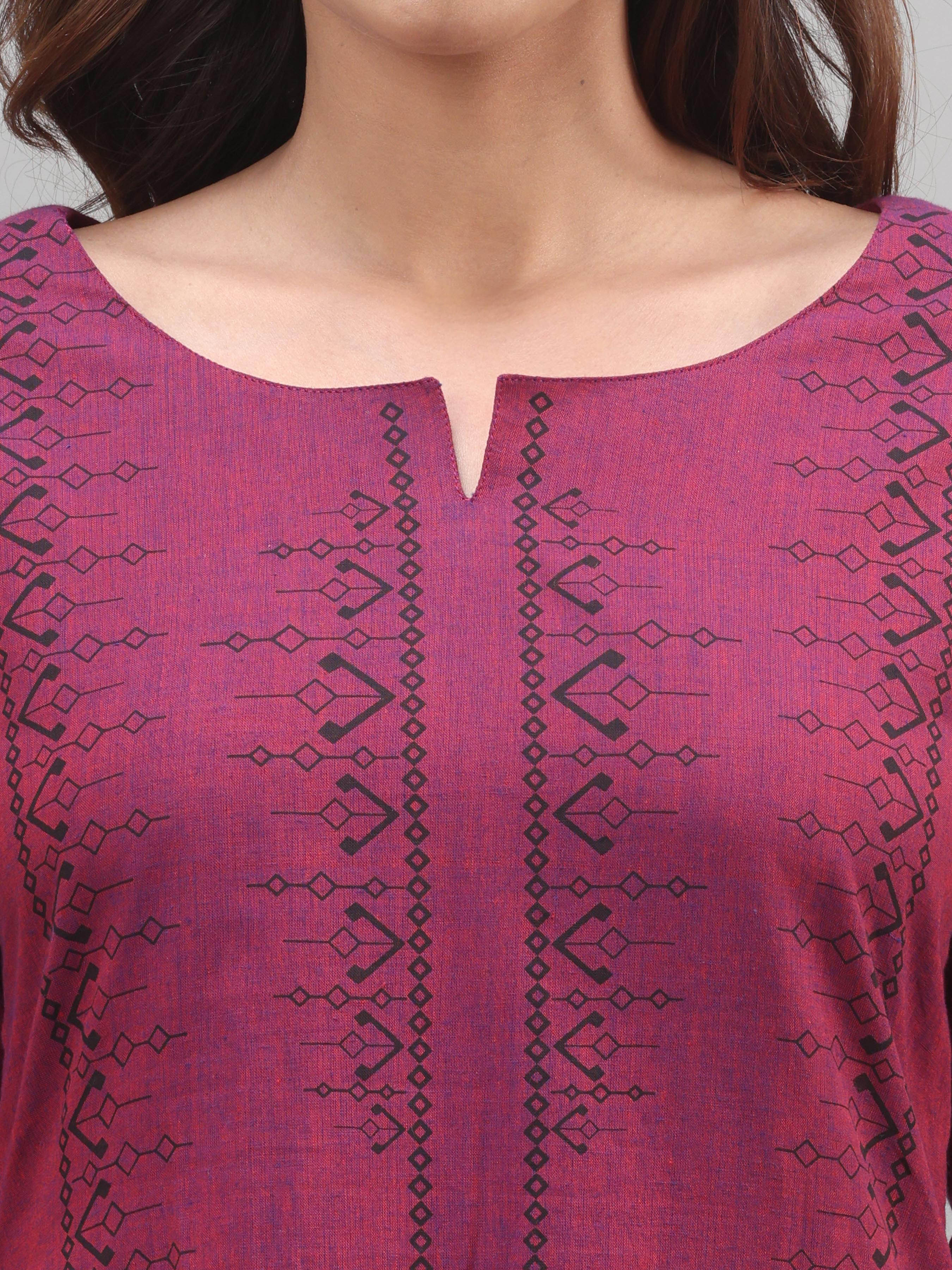 Majenta Pure Cotton Kurti With Print