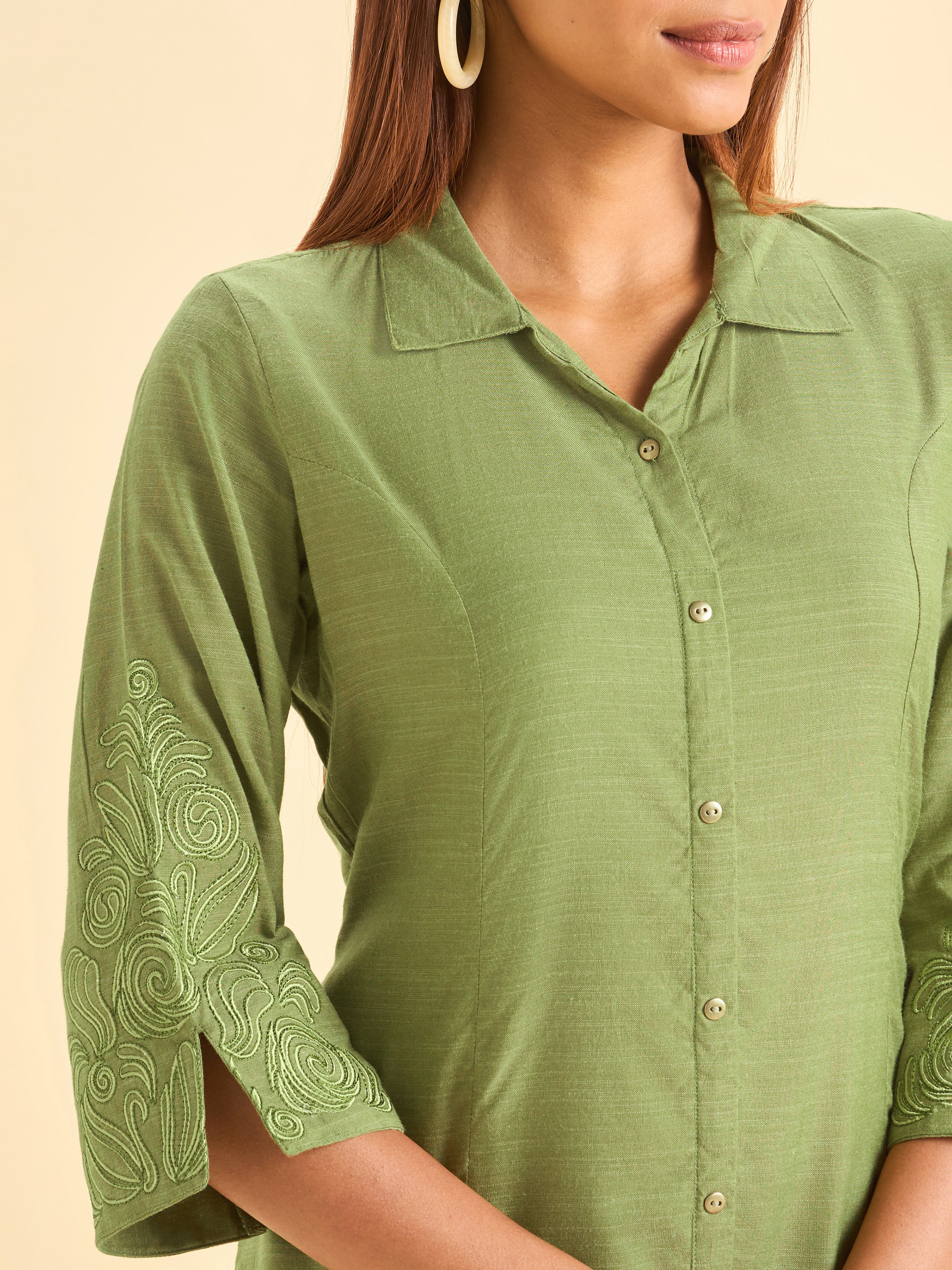 Pista Green Viscose Plain Kurti With Embroidery with Viscose Plain Bottom