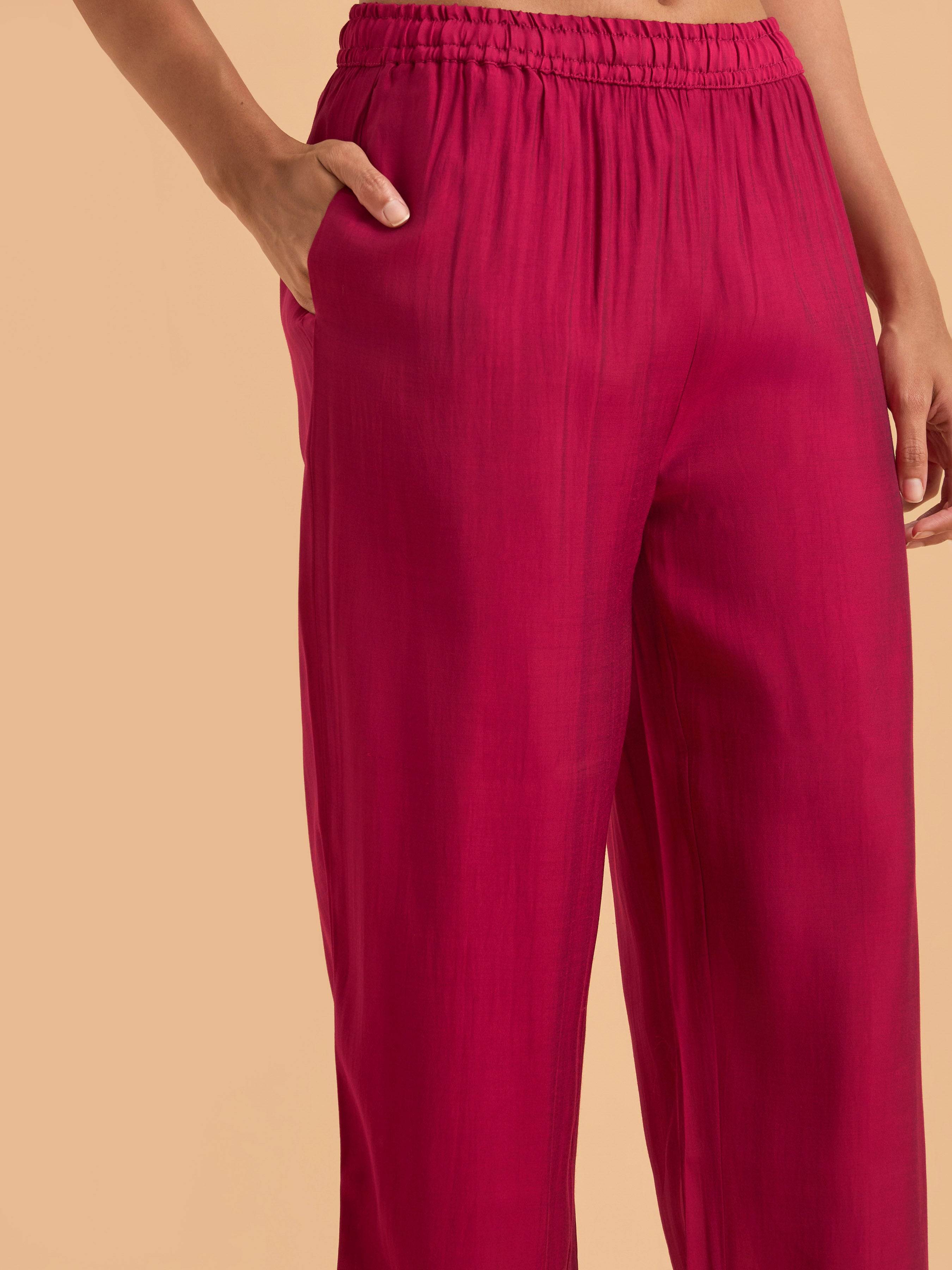 Pink Viscose Plain Flared Kali Cut Kurti Set With Embroidery And Sequins With Contrast Shimmer Dupatta