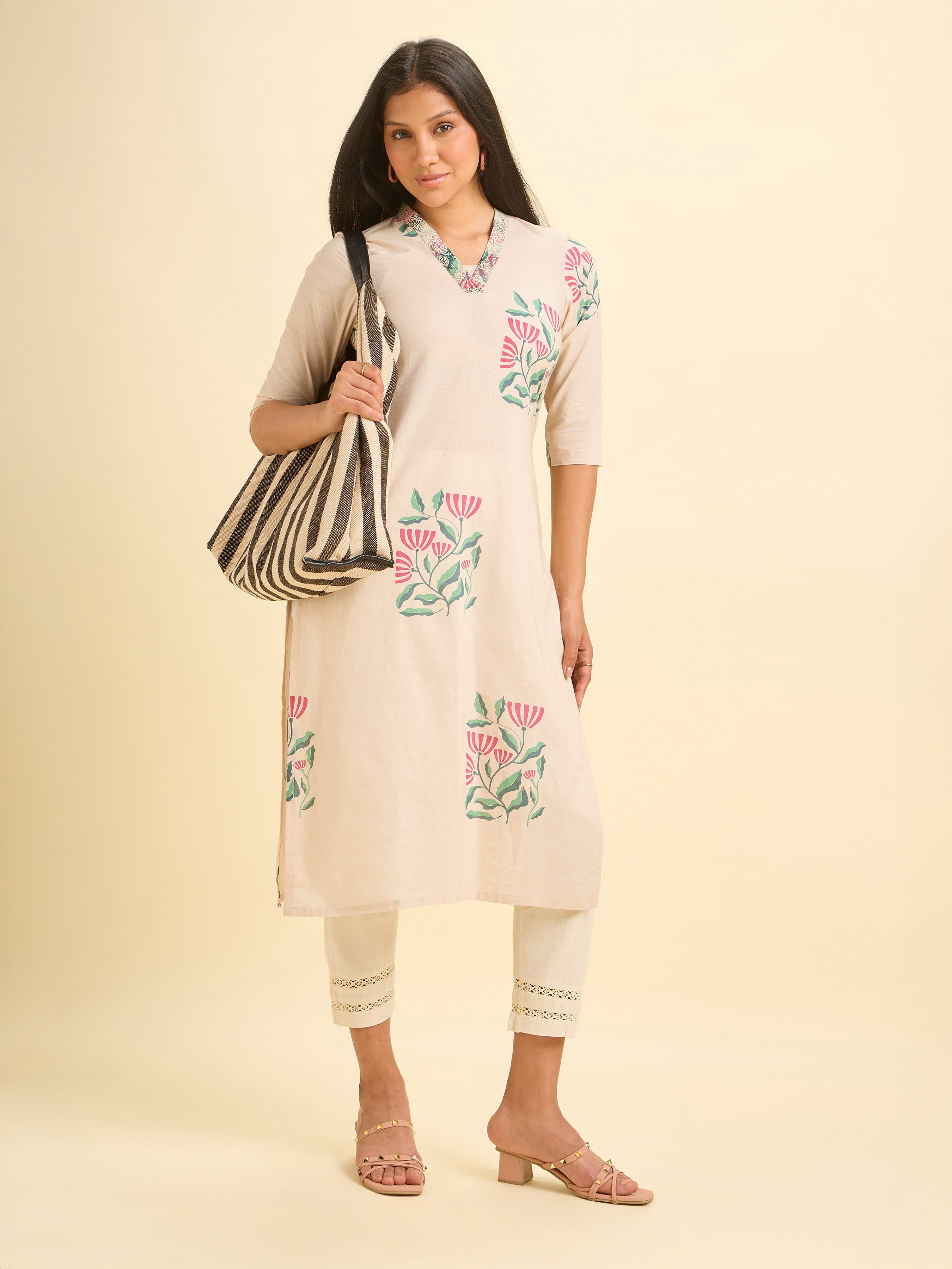 Pista Green Pure Cotton Placement Printed Kurti