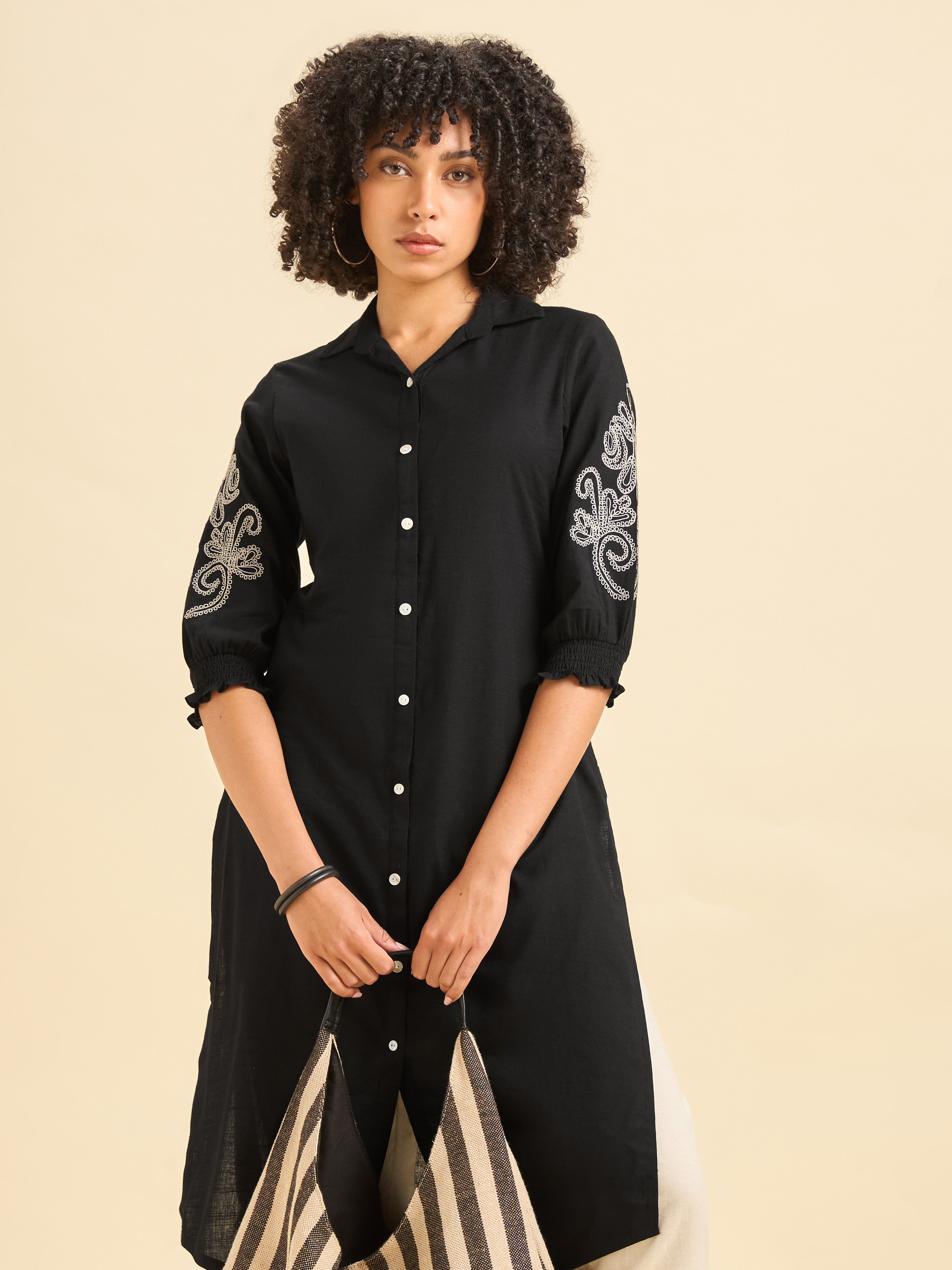 Black Cotton Viscose Kurti With Embroidery