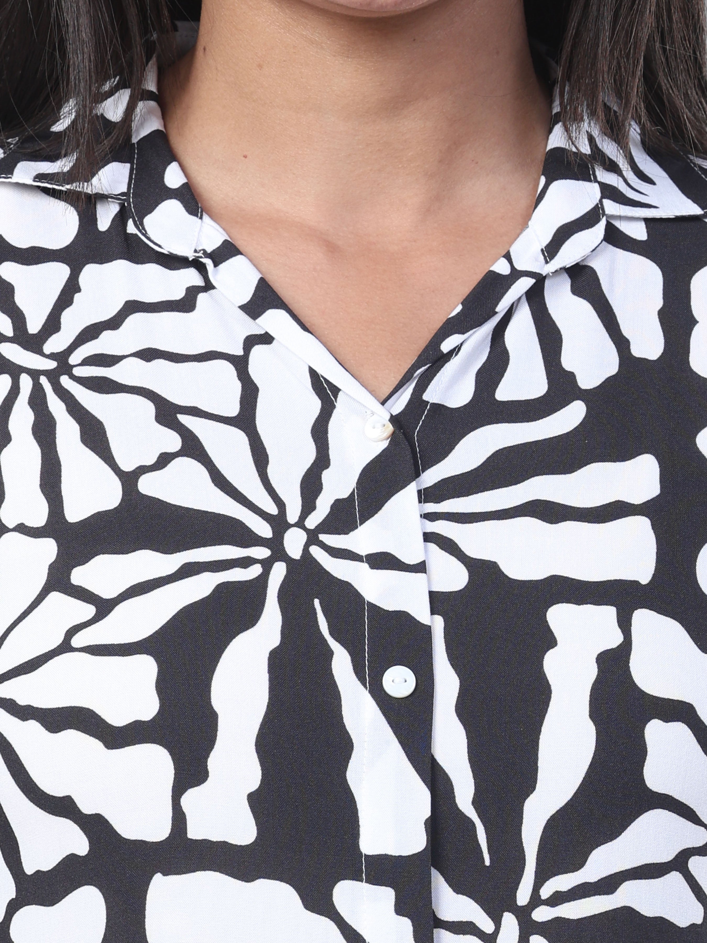 Black And White Viscose Printed Kurti