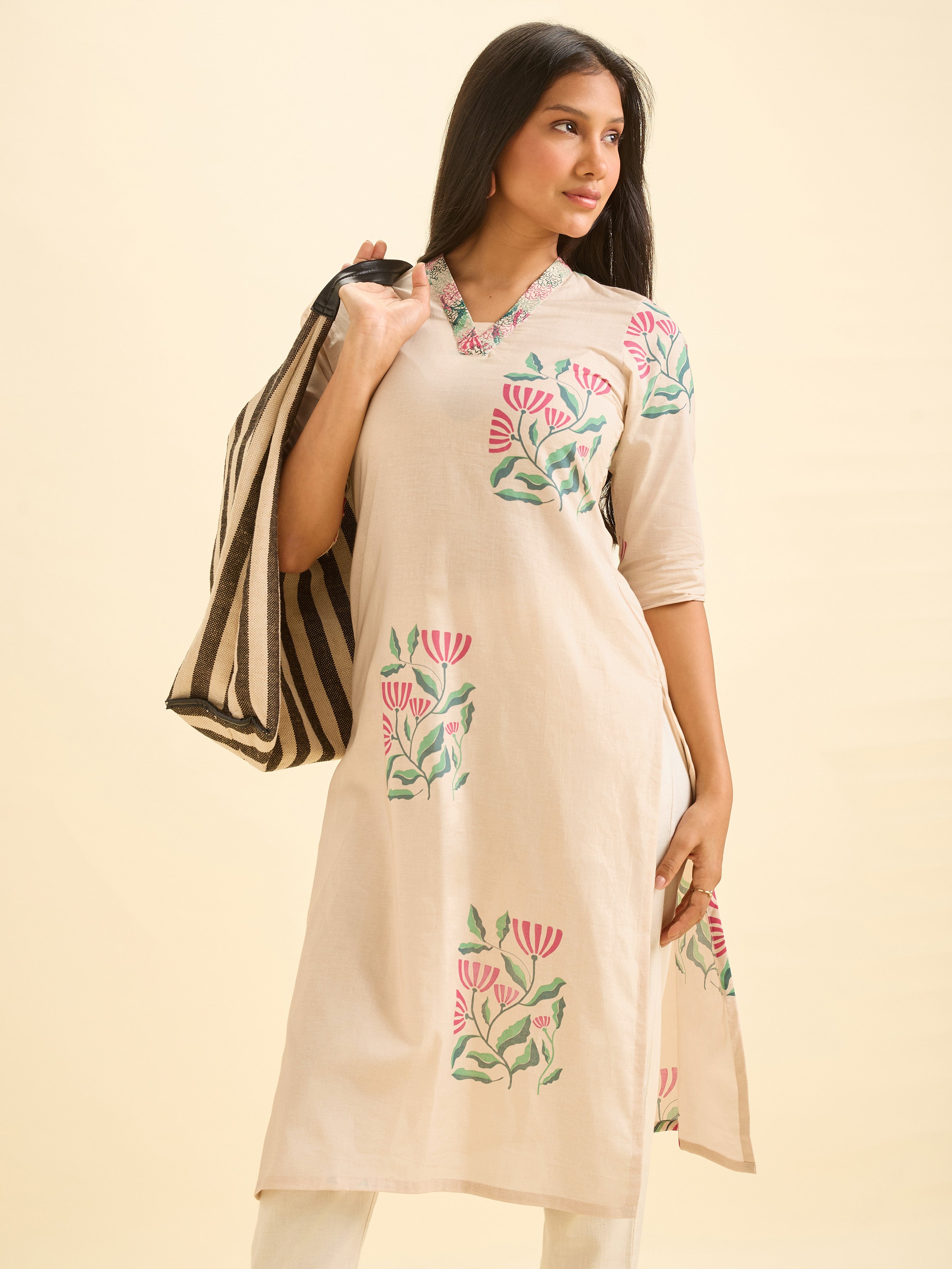 Pista Green Pure Cotton Placement Printed Kurti