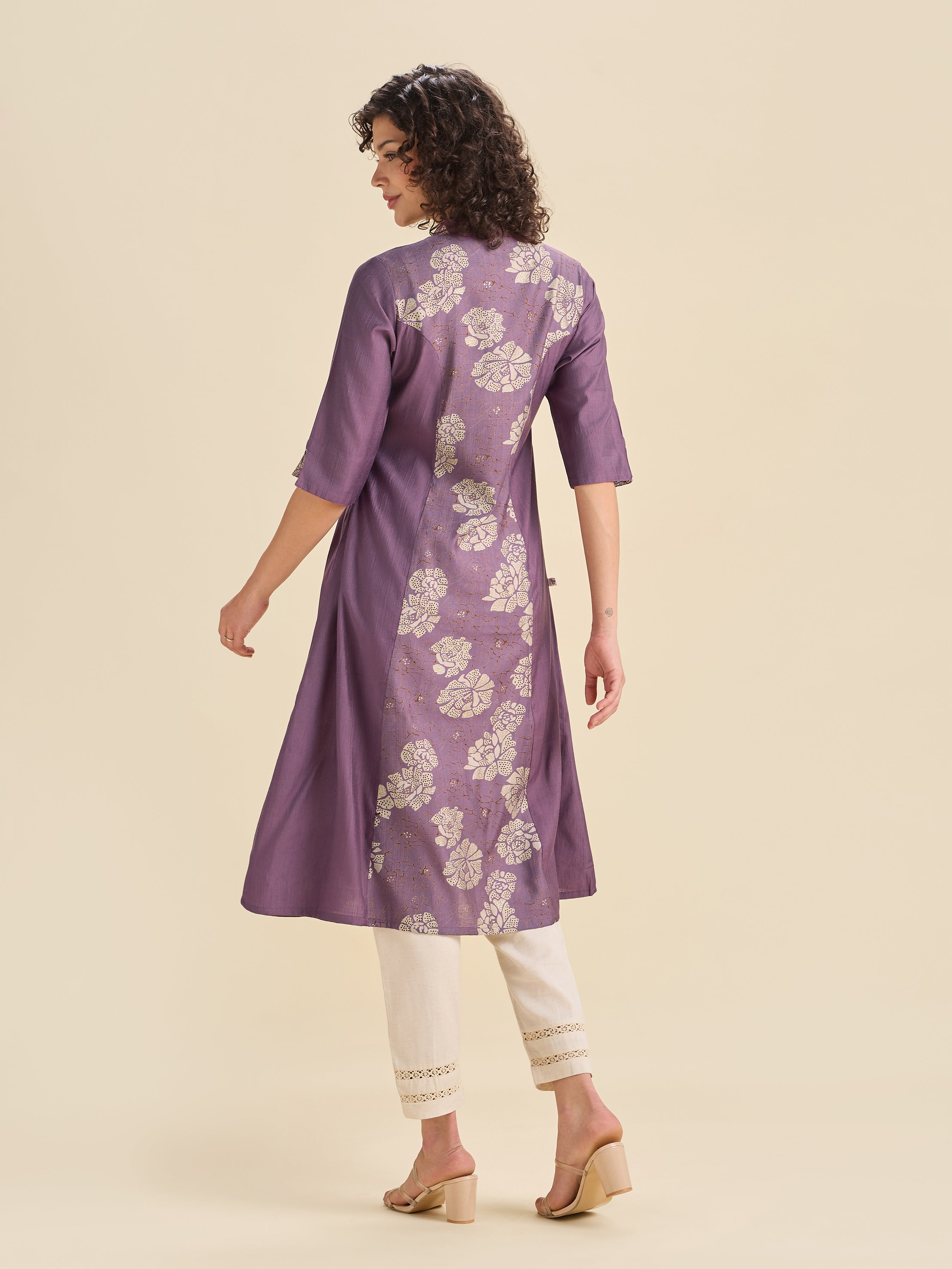 Purple Modal Chanderi Princess Cut Printed Kurti