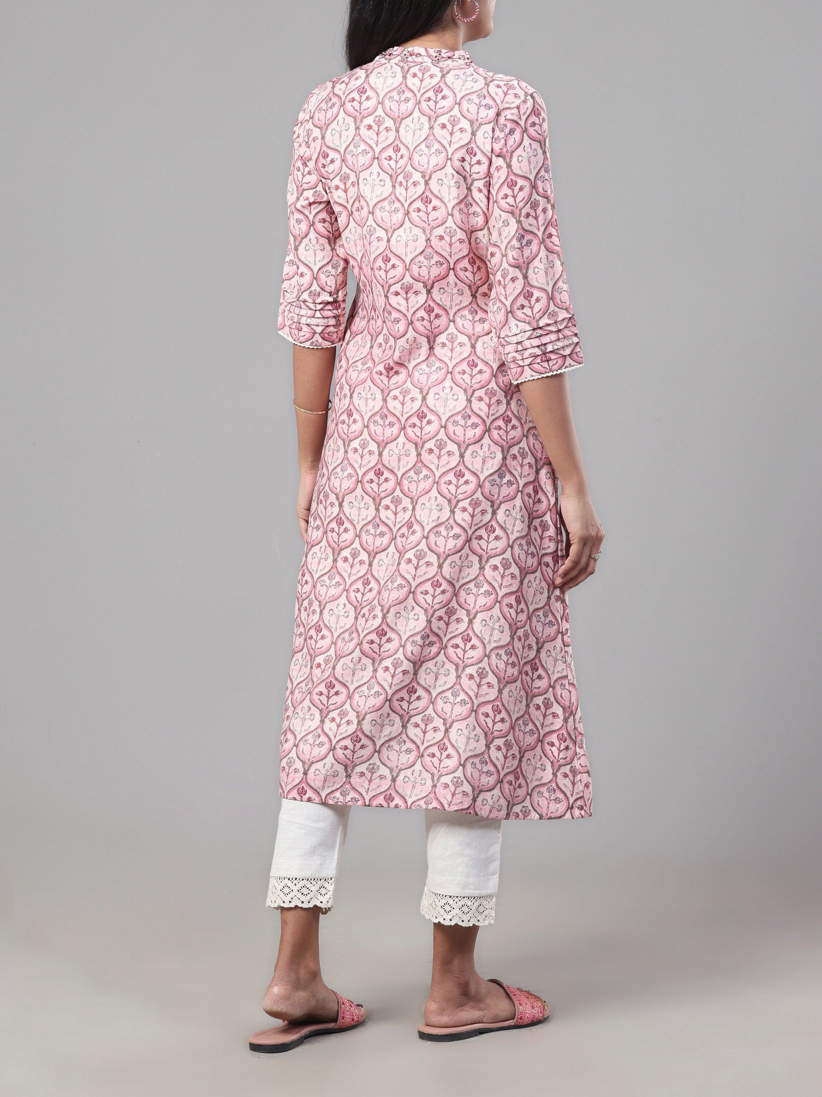 Pink Modal Chanderi Kurti With Embroidery