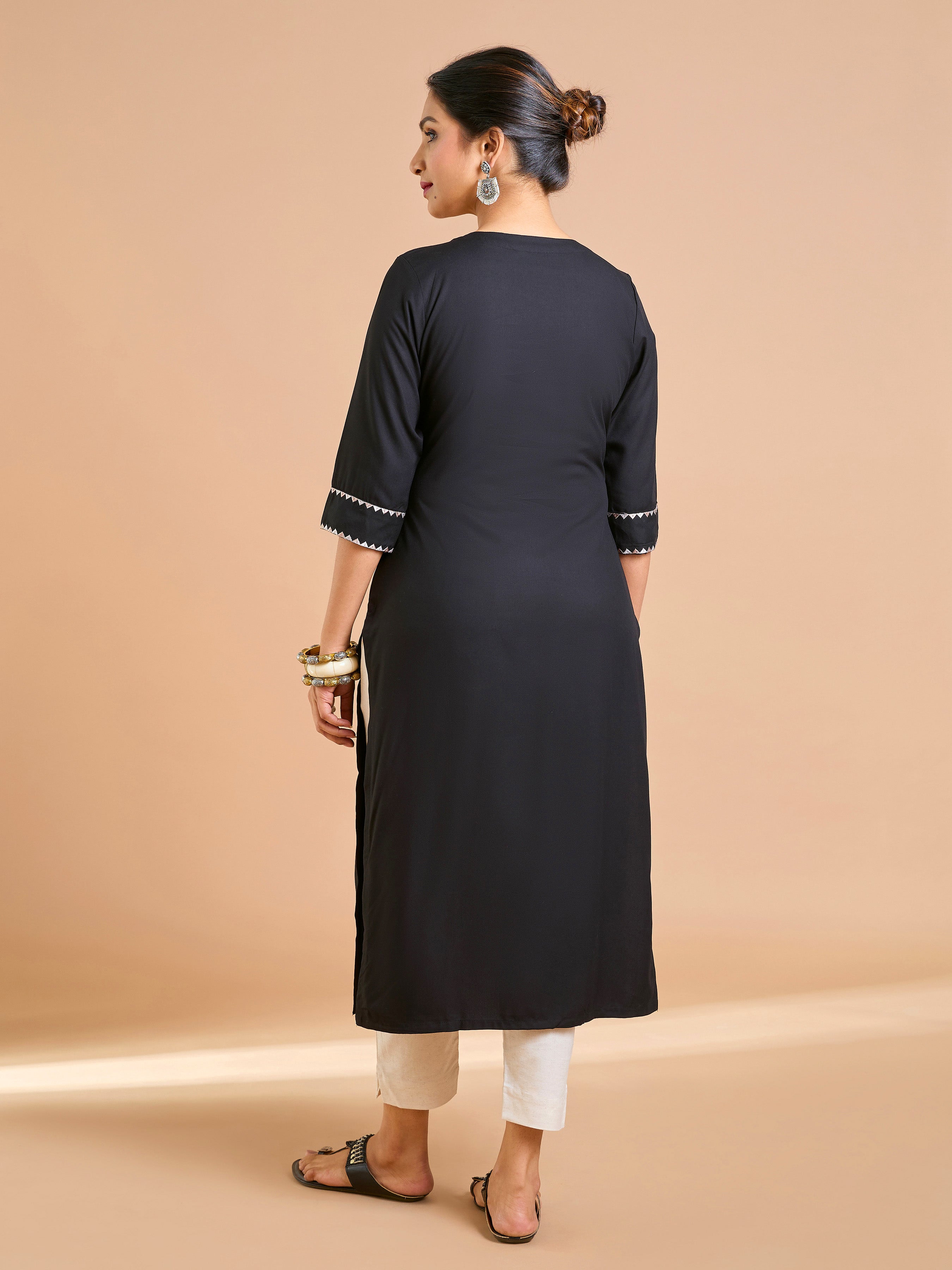 Black Viscose Plain Kurti With Embroidery And Sequins Work