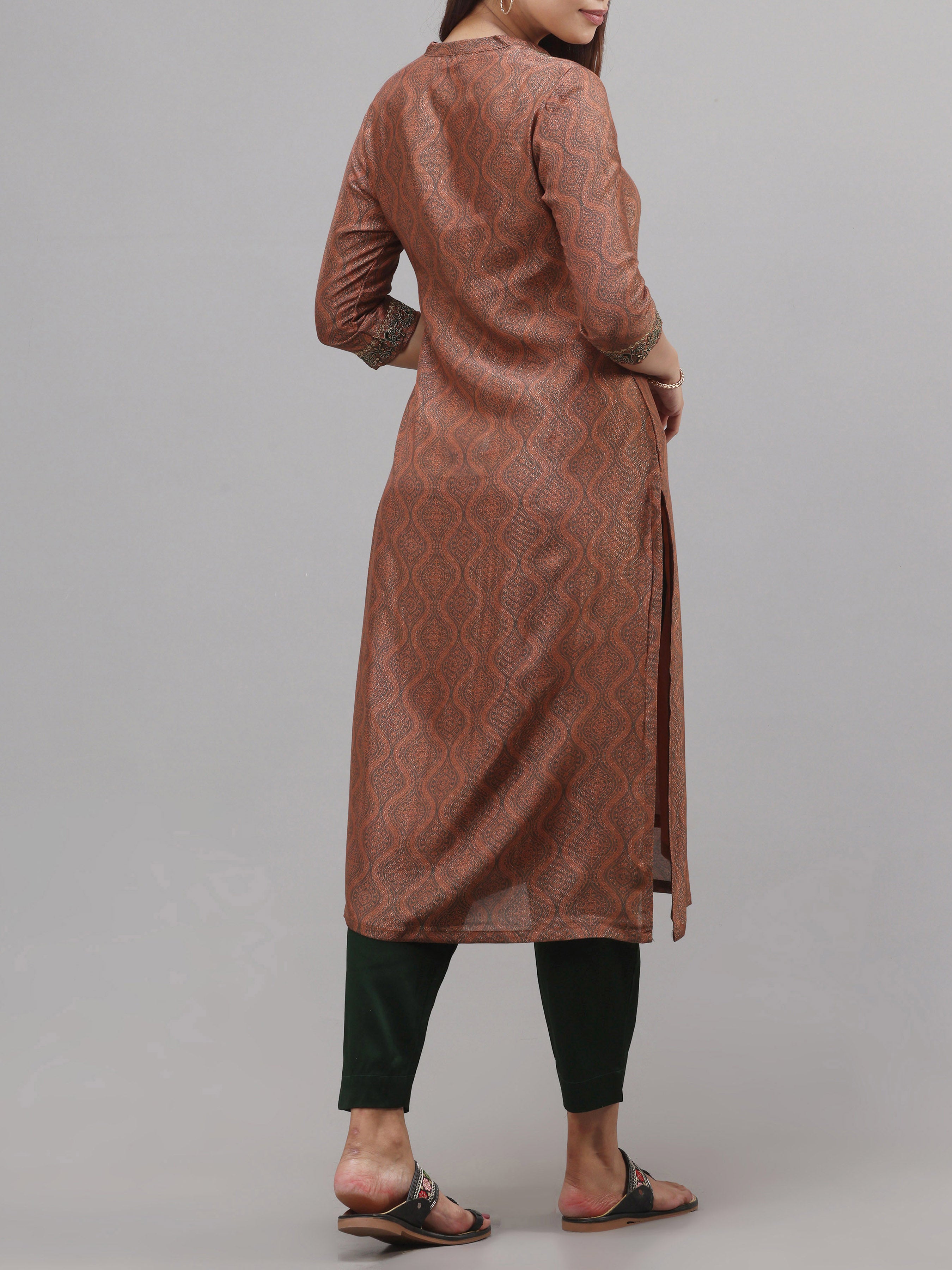 Multi-Colour Muslin Lurex Kurti With Cording Embroidery And Matching Bottom