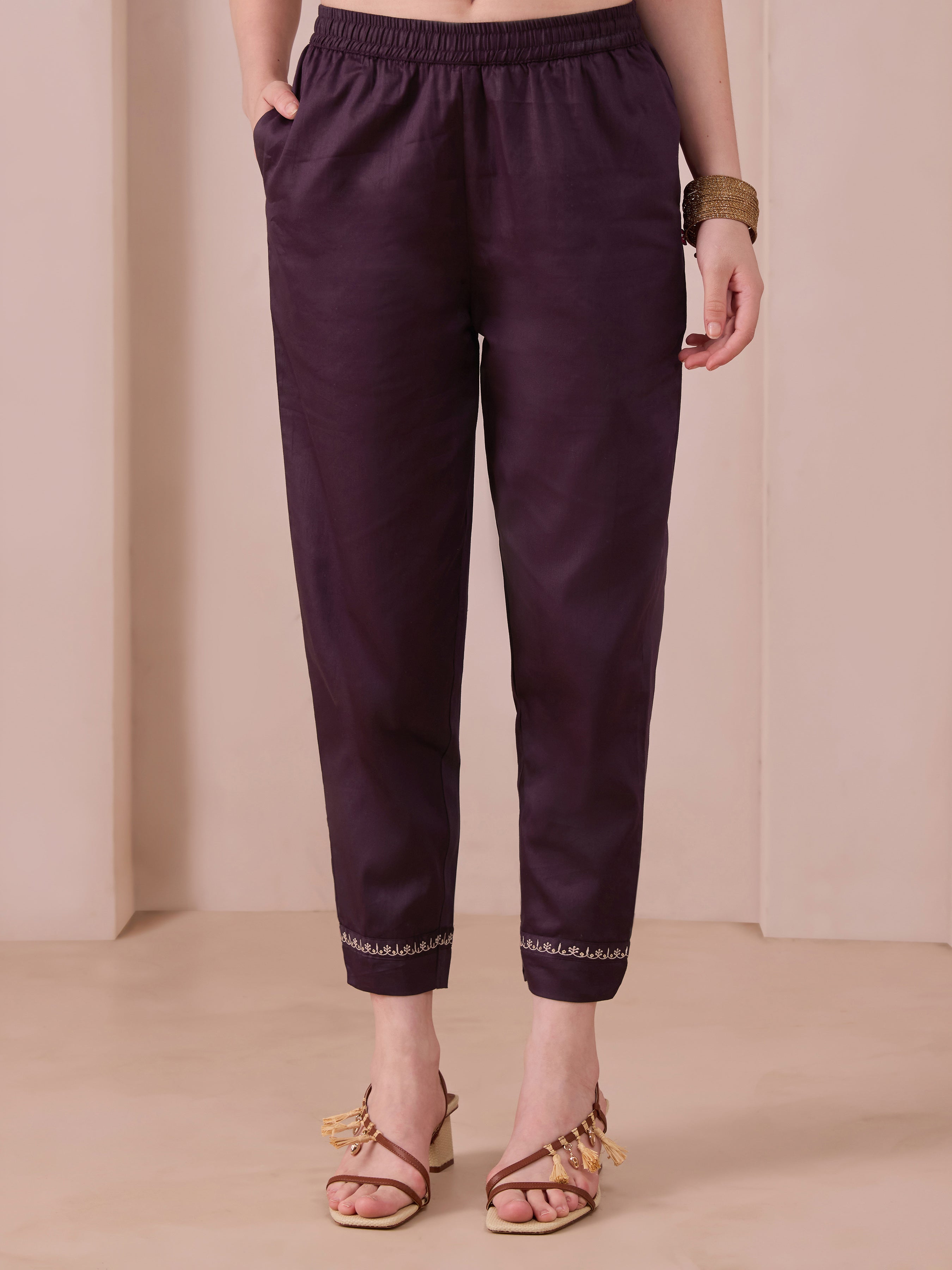 Majenta Viscose Kurti & Bottom With Embroidery