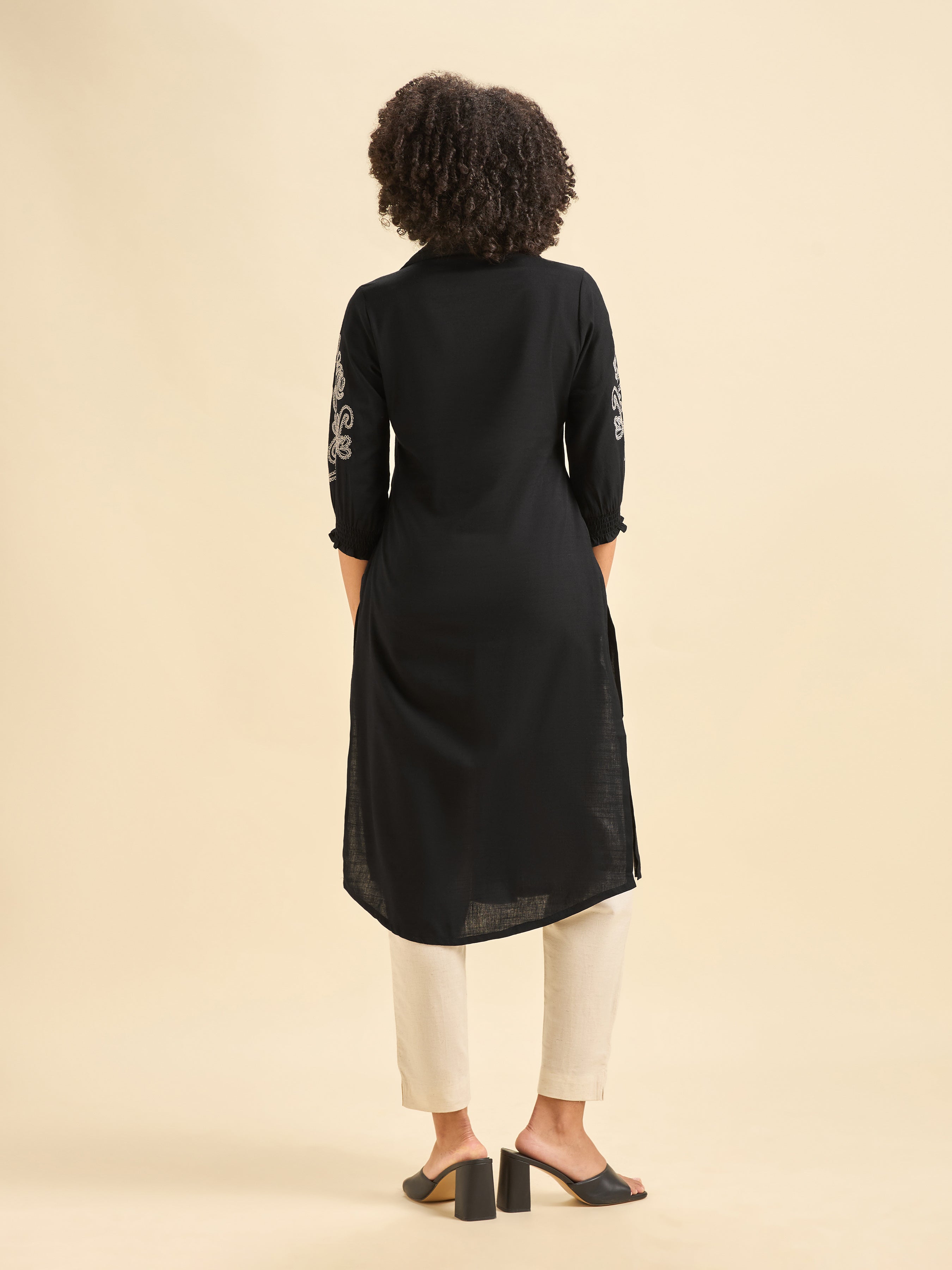 Black Cotton Viscose Kurti With Embroidery