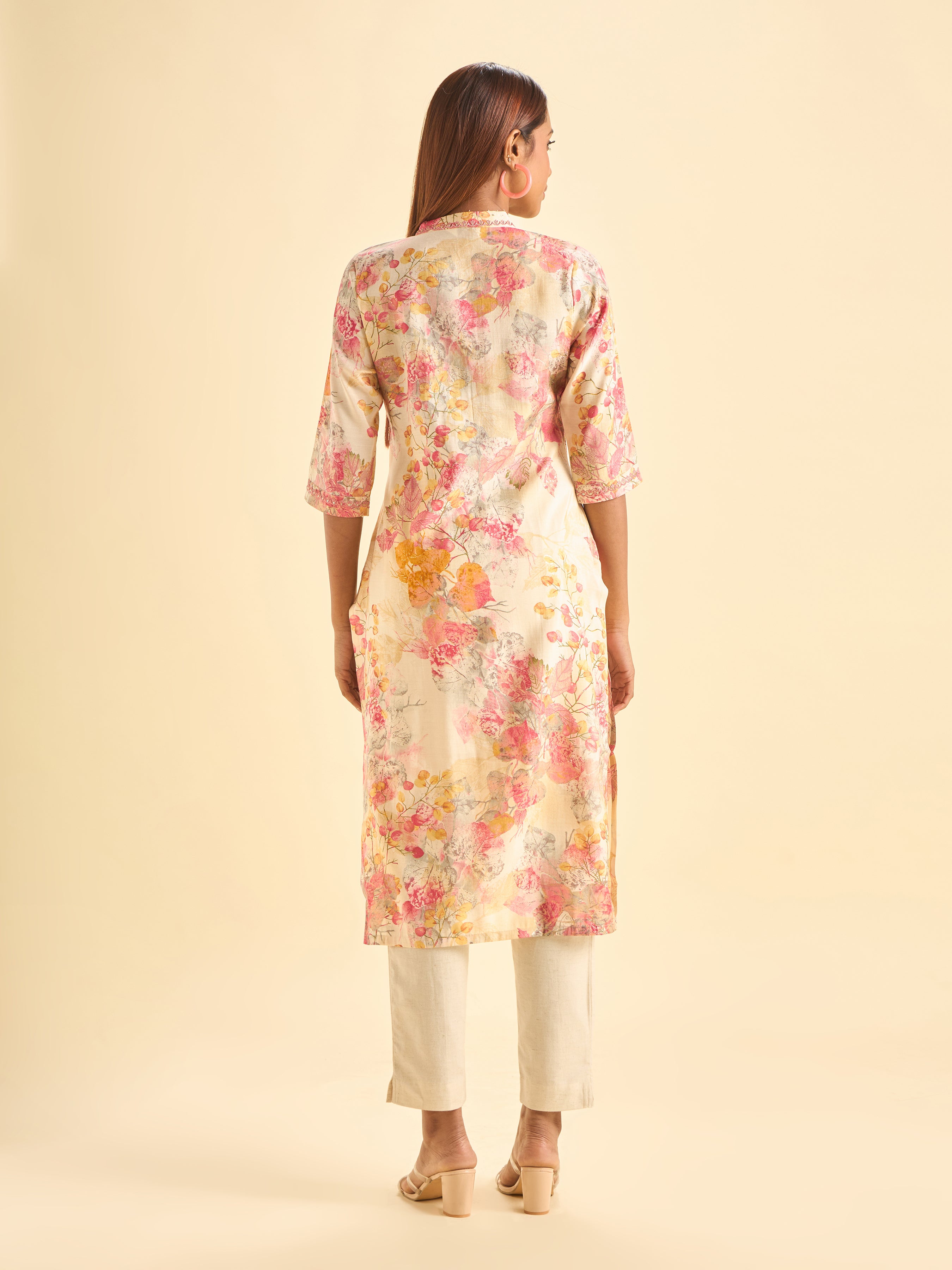 Multi Colour Modal Chanderi Printed Slited Kurti With Sequence Embroidery