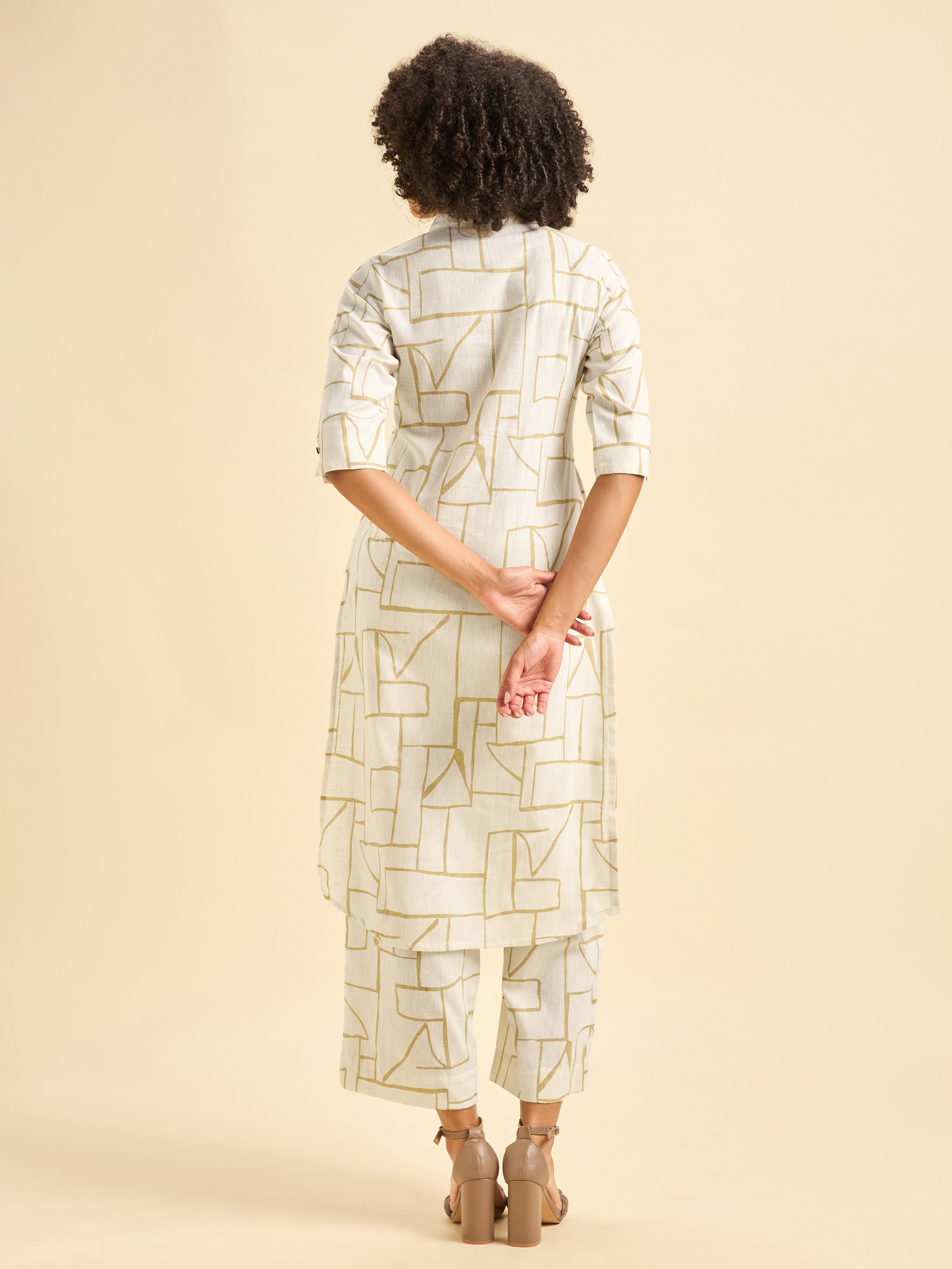 Ivory Cotton Linen Slited Printed Co-Ord Set