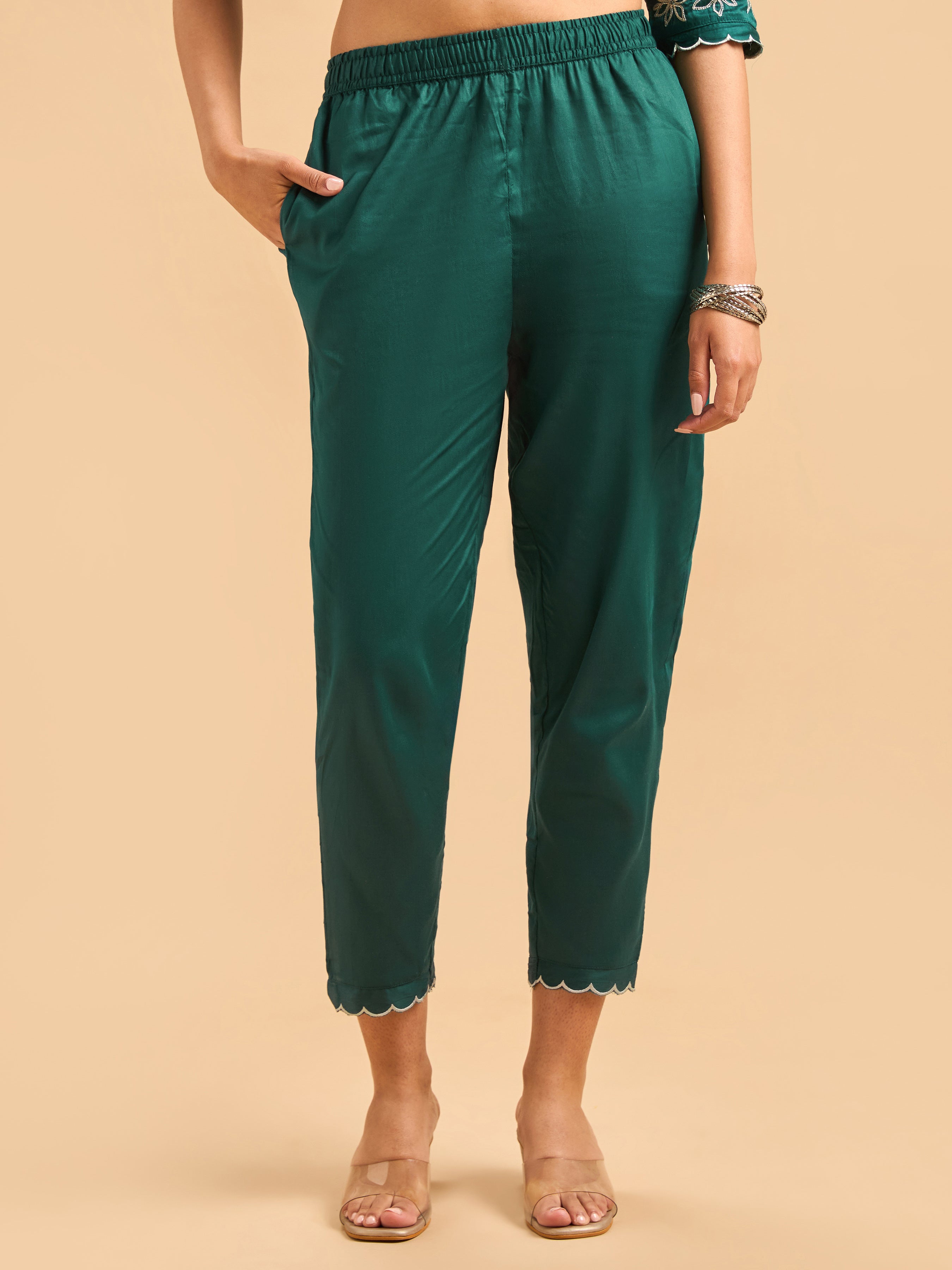 Teal Green Viscose Plain Kurti Set & Dupatta With Hand Work Embroidery
