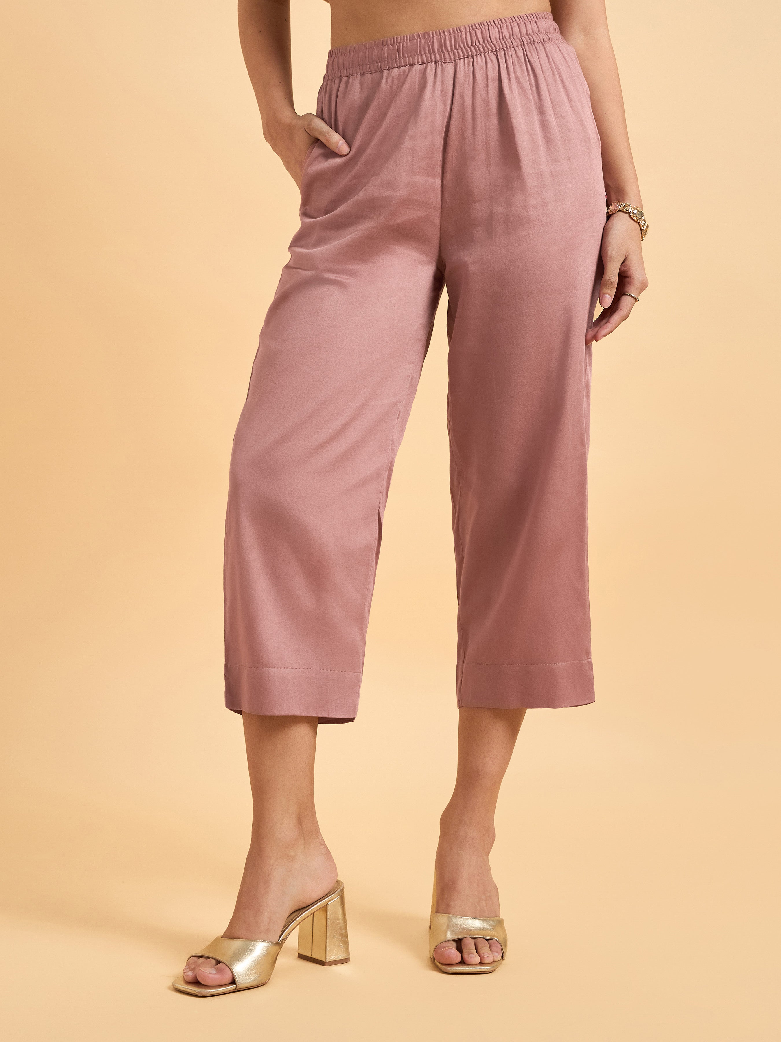 Brown Viscose Jacquard Kurti Set With Bead Work And Sequins