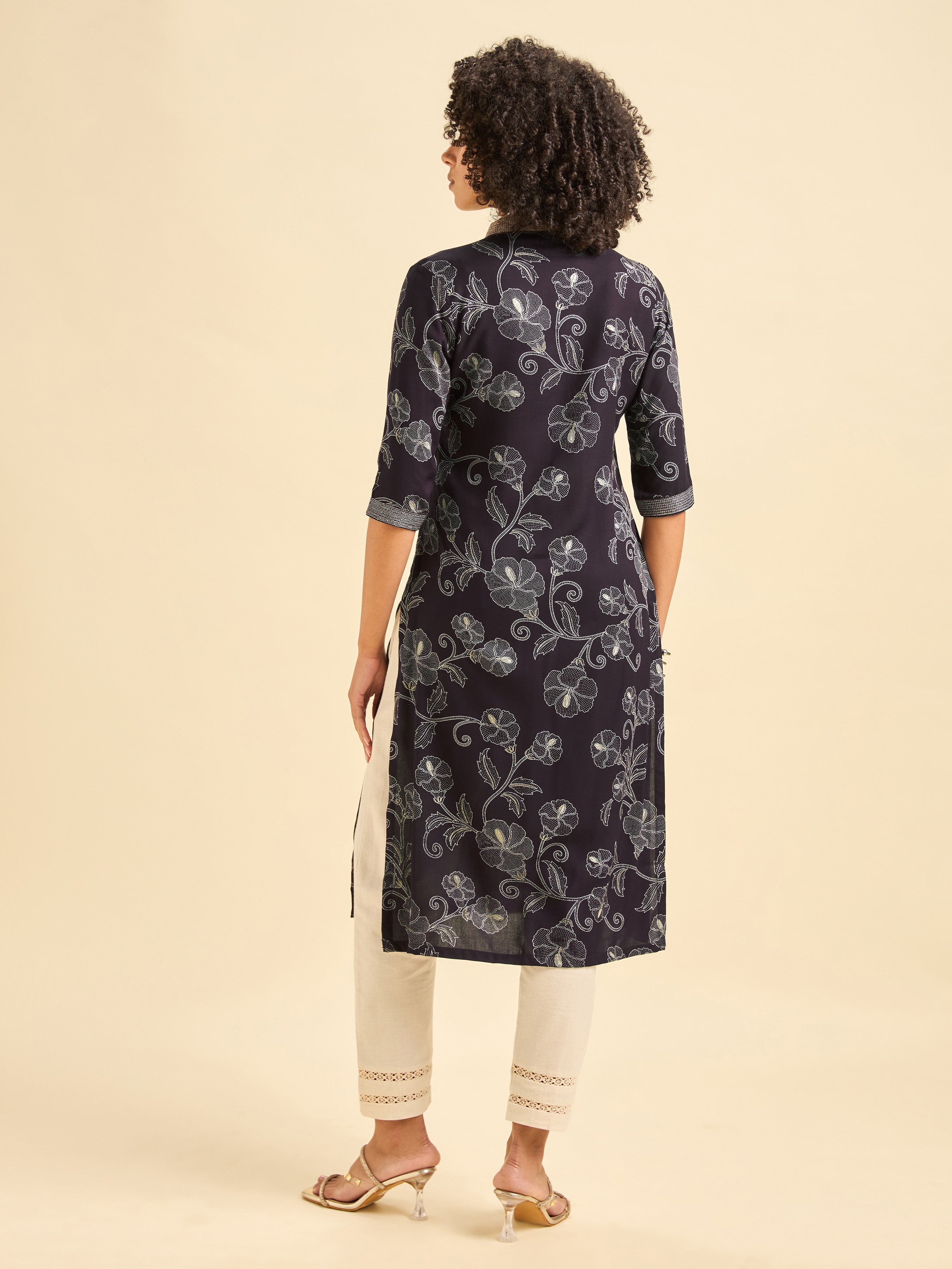 Dark Wine Red Viscose Slit Printed Kurti With Embroidery