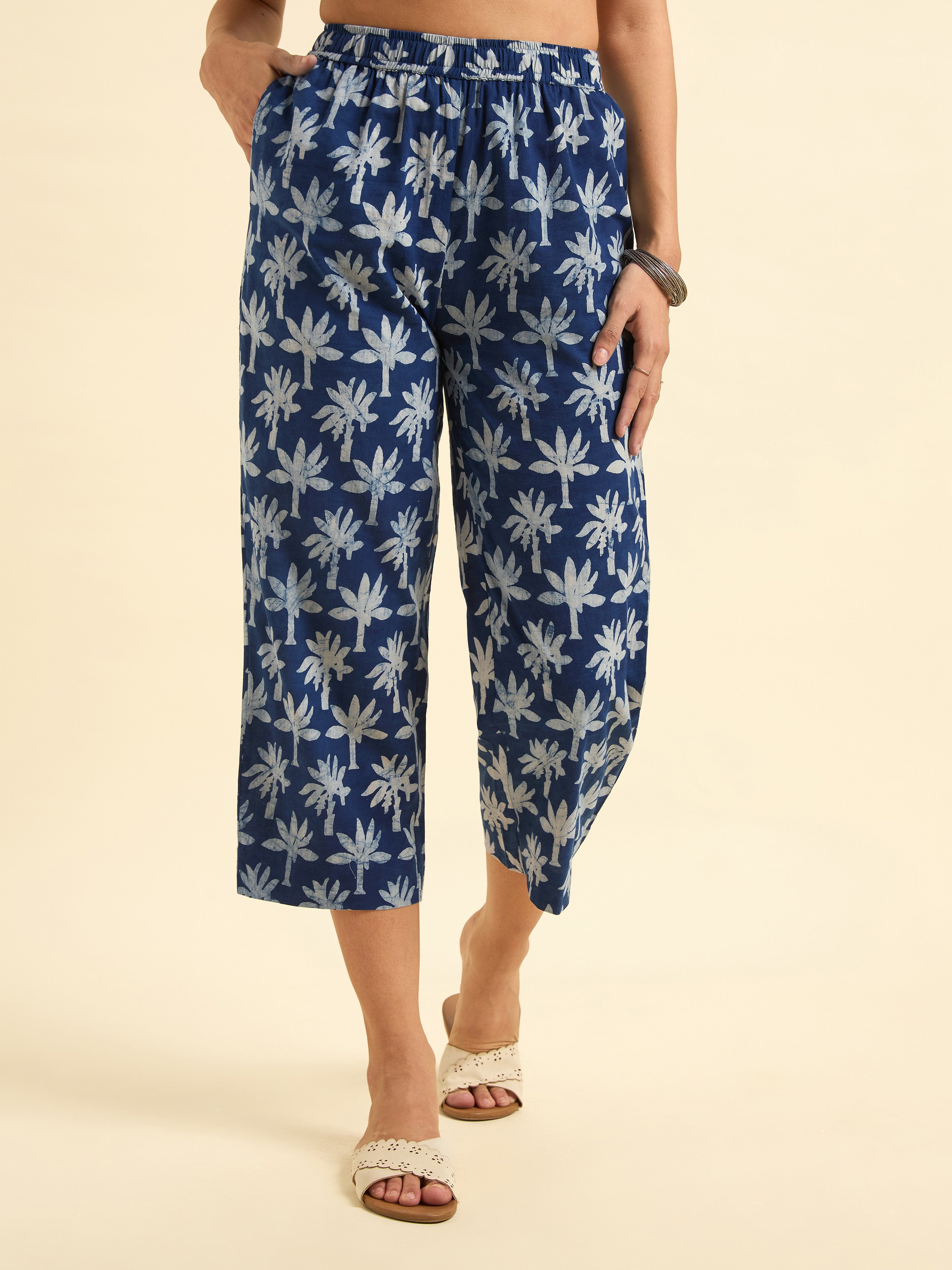 Indigo Cotton Natural Printed Kurti With Bottom