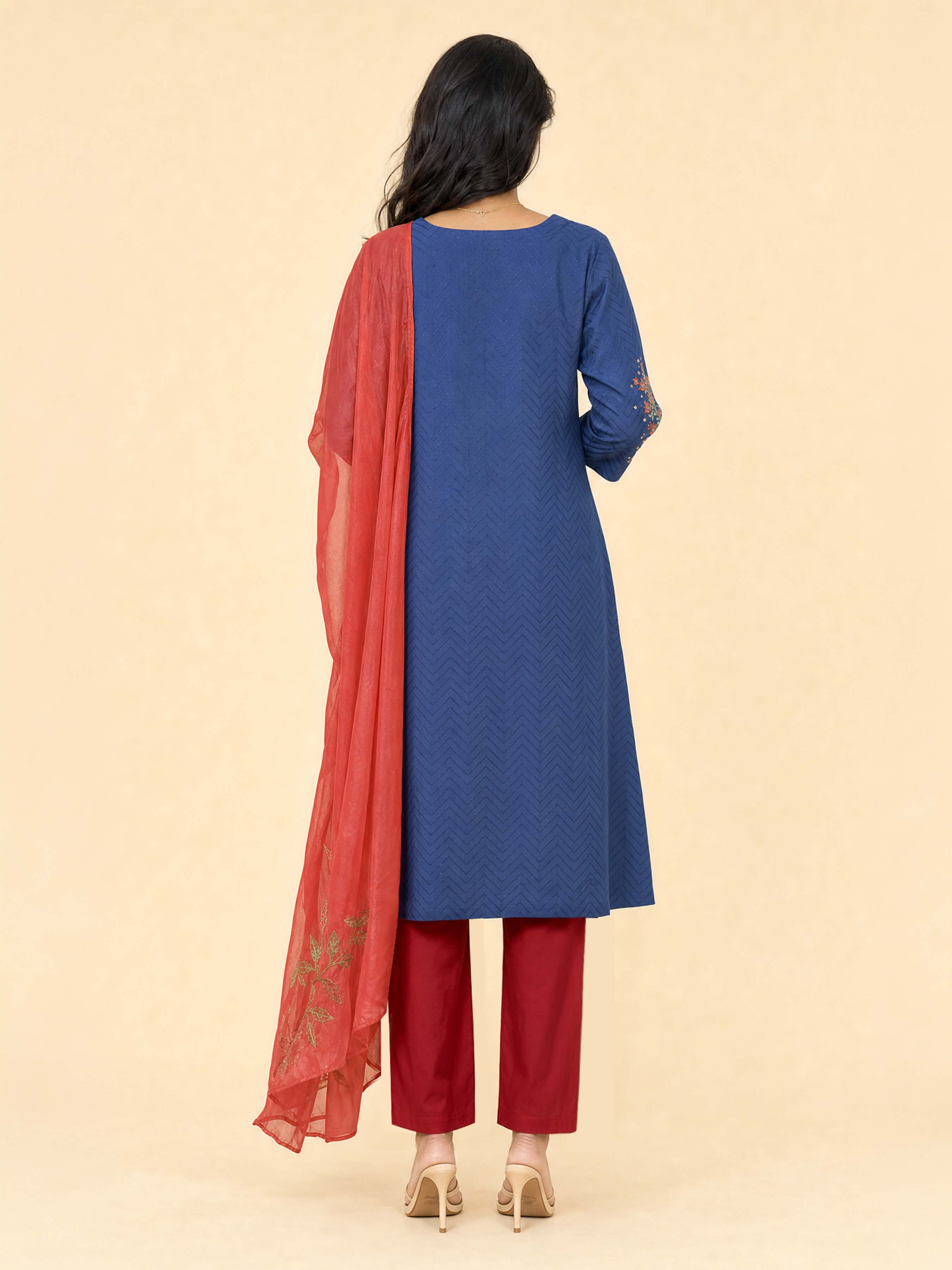 Denim Blue Viscose Kurti Set With Dupatta