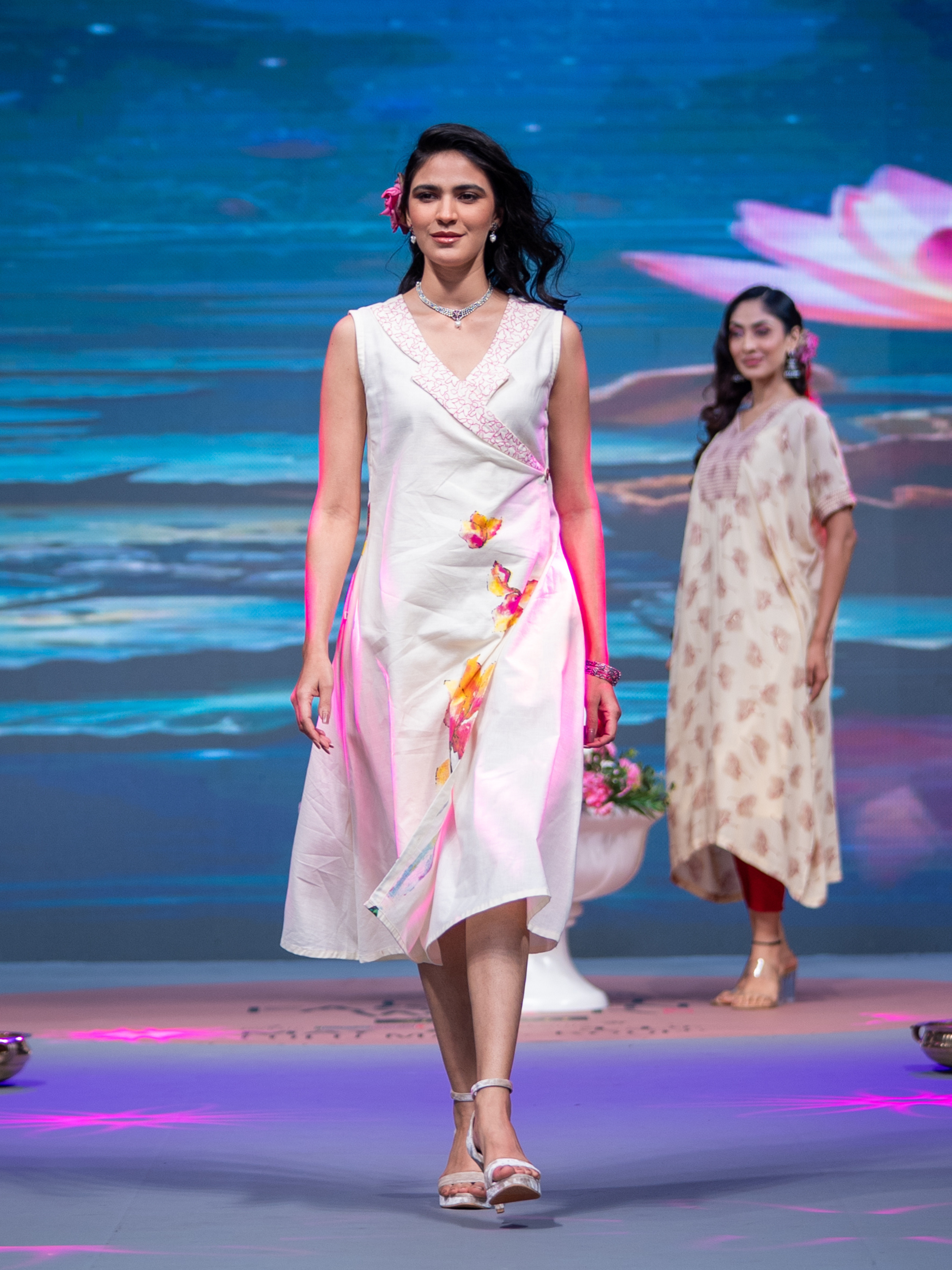 Ivory Cotton Slub Ankrakha Kurti With Print And Embroidery