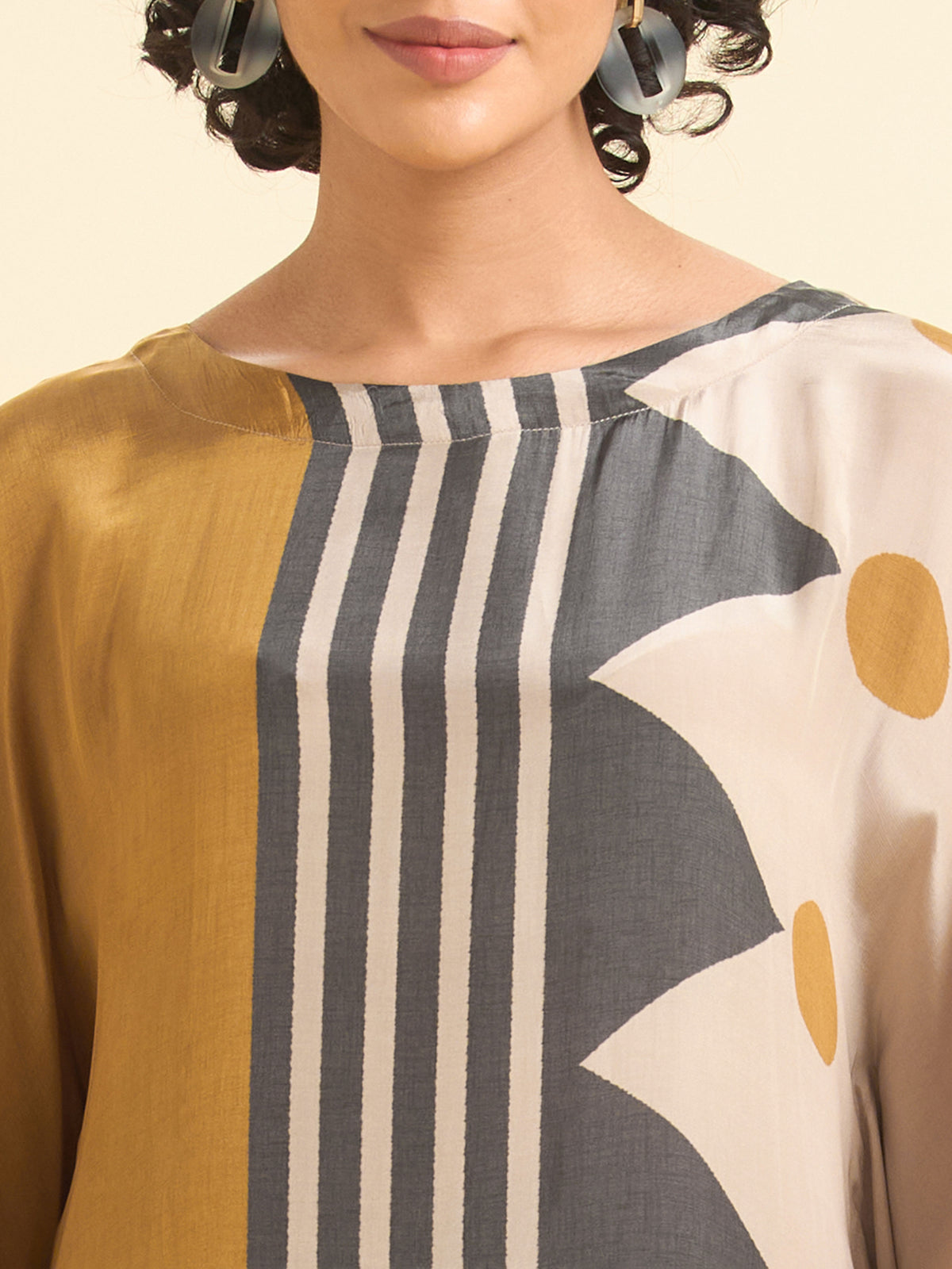 Beige Multi Colour Crepe Printed Kaftan