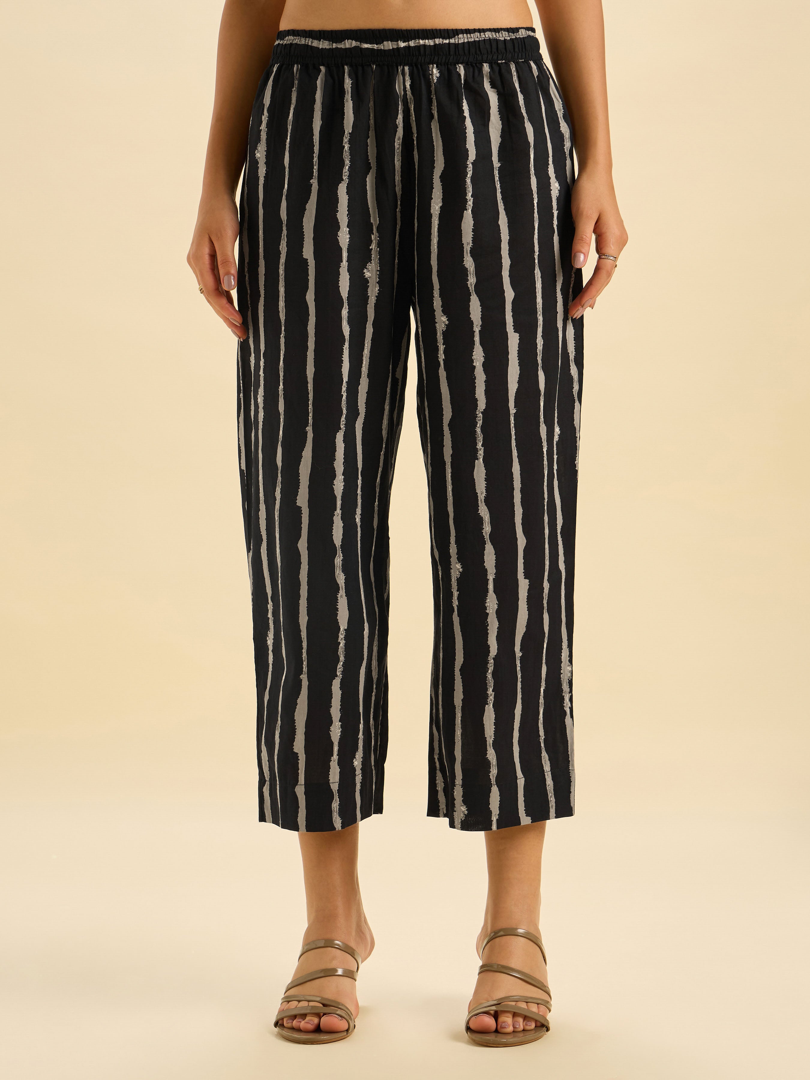 Black Ivory Cotton Printed Kurti Set With Mirror Embroidery