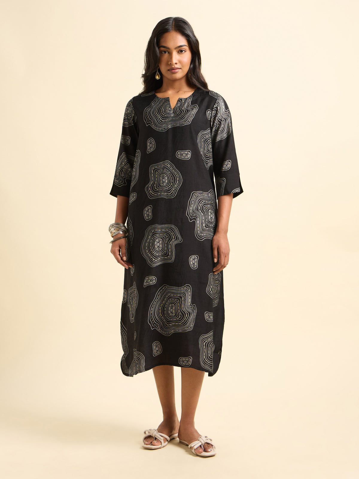 Black Ivory Multicolour Modal Chanderi Printed Flared Relaxed Fit Kurti