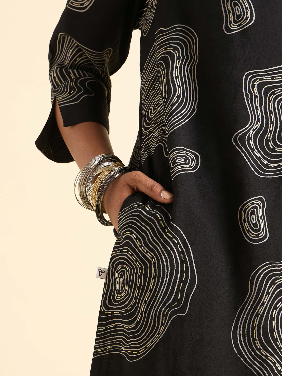 Black Ivory Multicolour Modal Chanderi Printed Flared Relaxed Fit Kurti