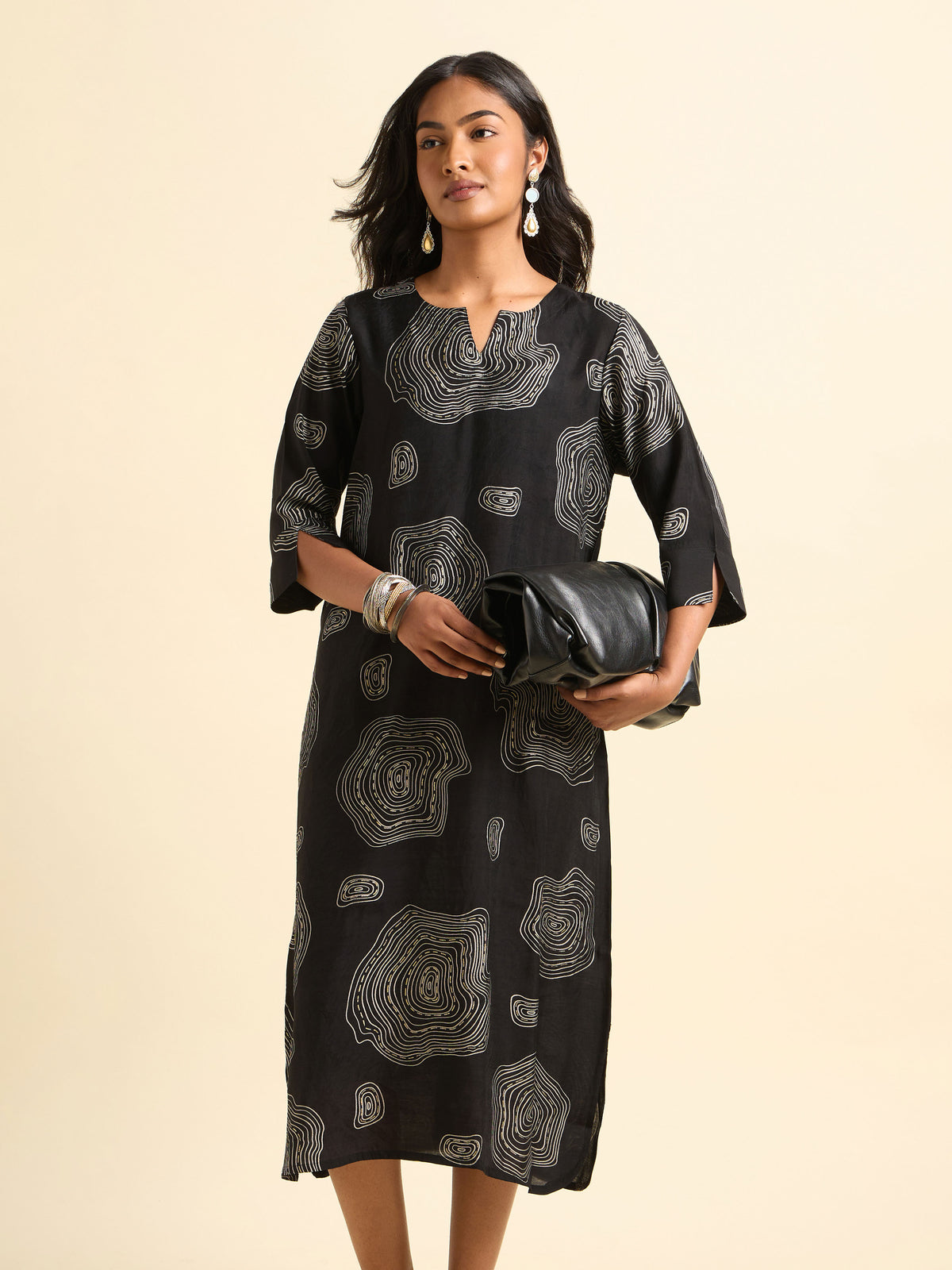 Black Ivory Multicolour Modal Chanderi Printed Flared Relaxed Fit Kurti