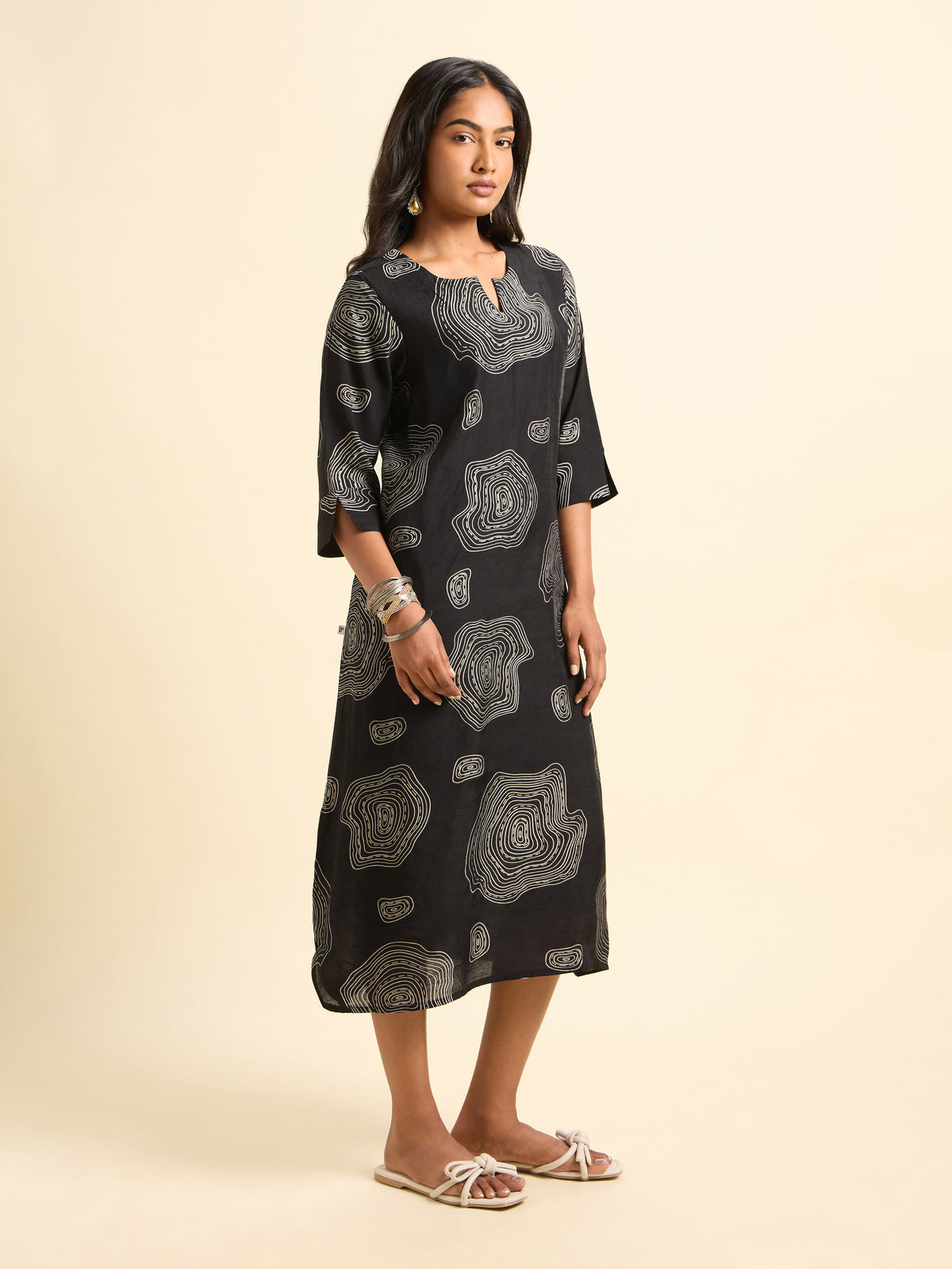 Black Ivory Multicolour Modal Chanderi Printed Flared Relaxed Fit Kurti