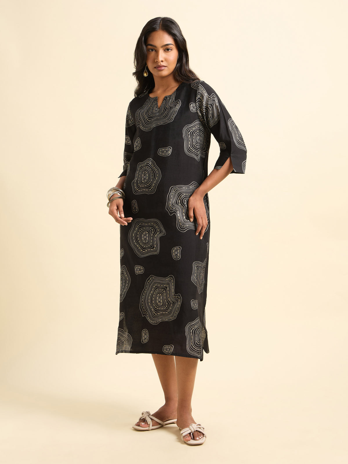 Black Ivory Multicolour Modal Chanderi Printed Flared Relaxed Fit Kurti