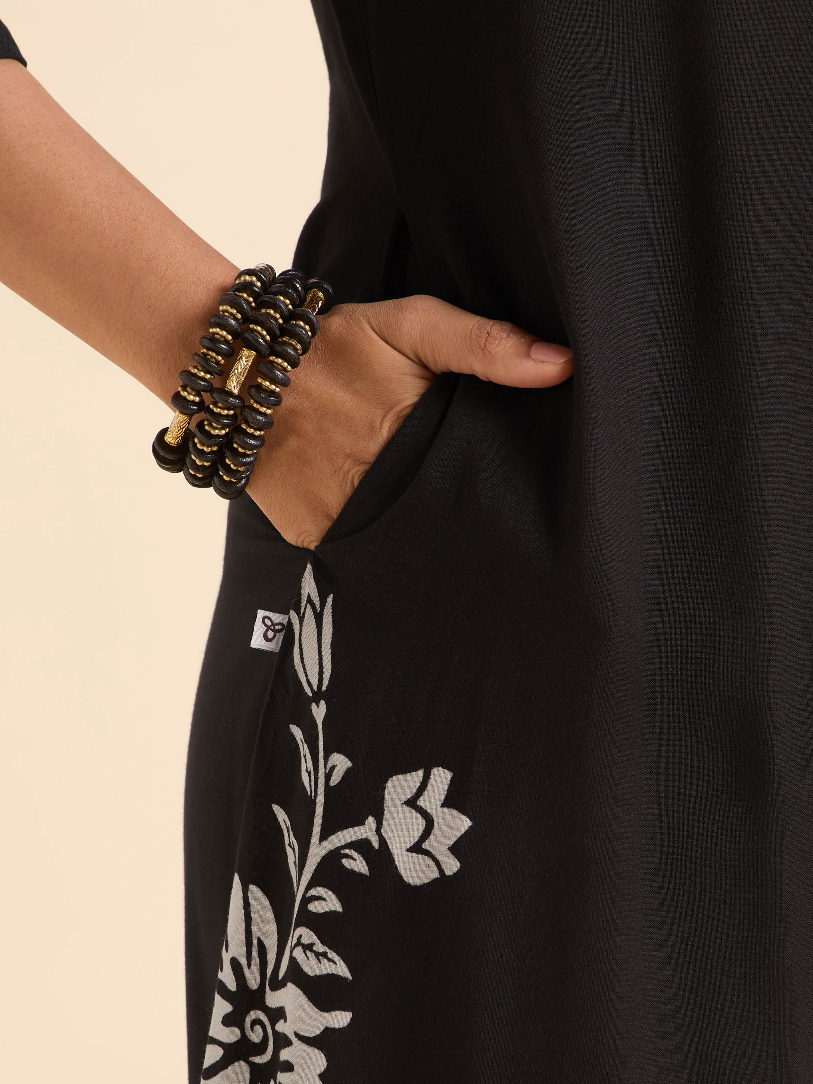 Black White Colour Viscose Printed Flared Kurti With Box Pleat