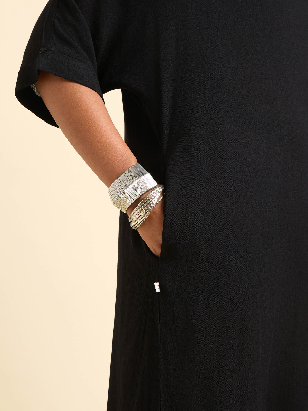 Black Wrinkle Viscose Plain Shirt Dress