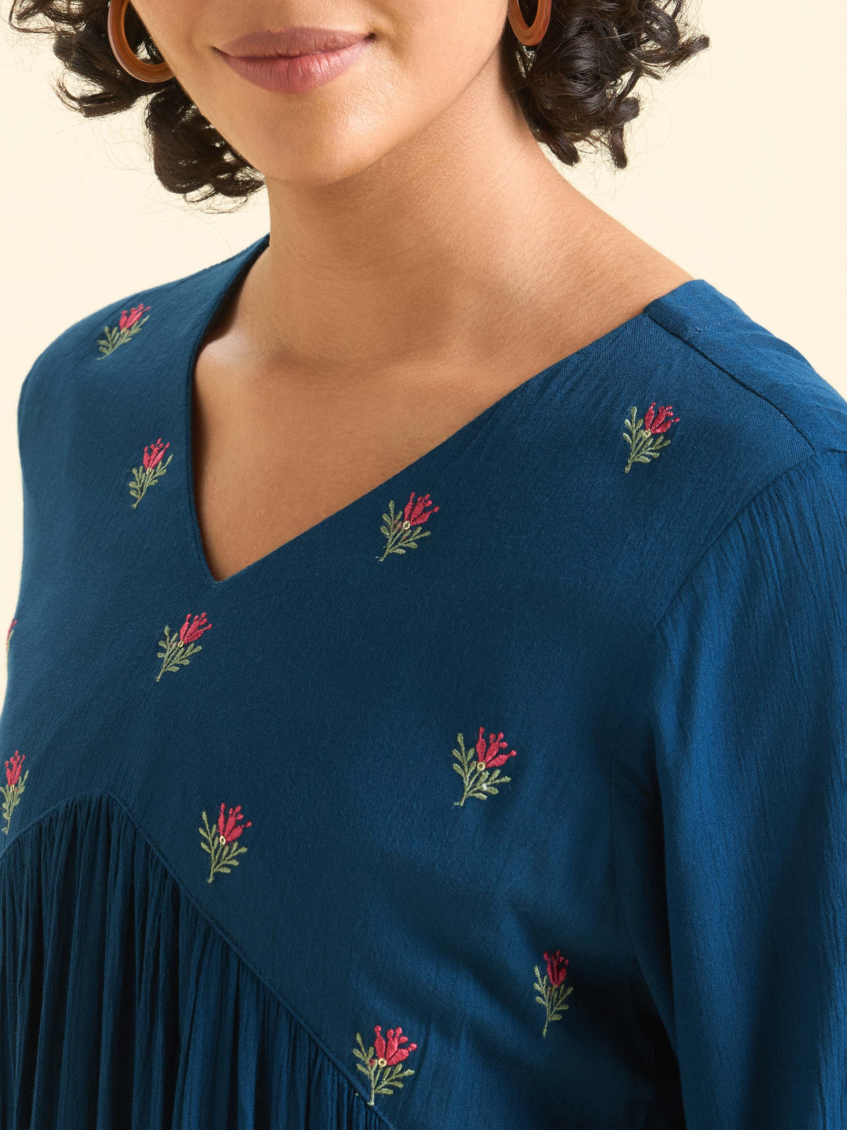 Blue Wrinkle Viscose Plain Flared Kurti
