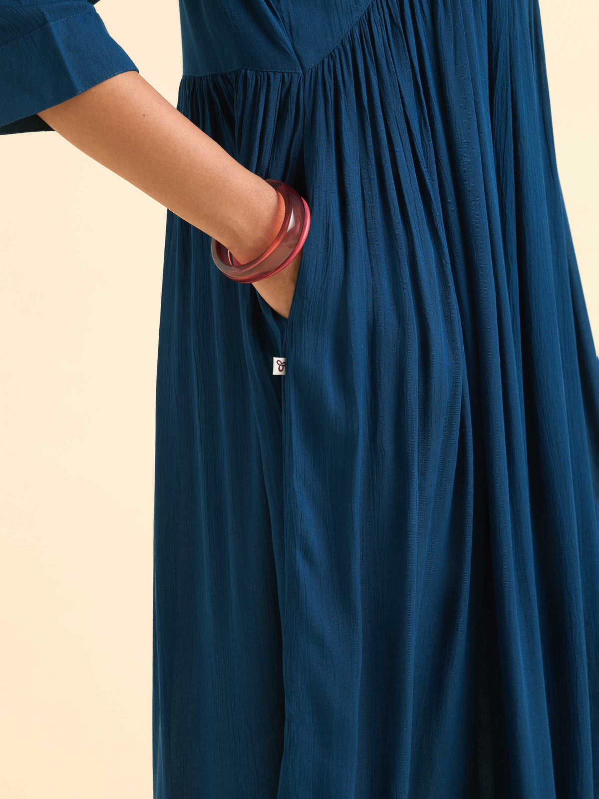 Blue Wrinkle Viscose Plain Flared Kurti